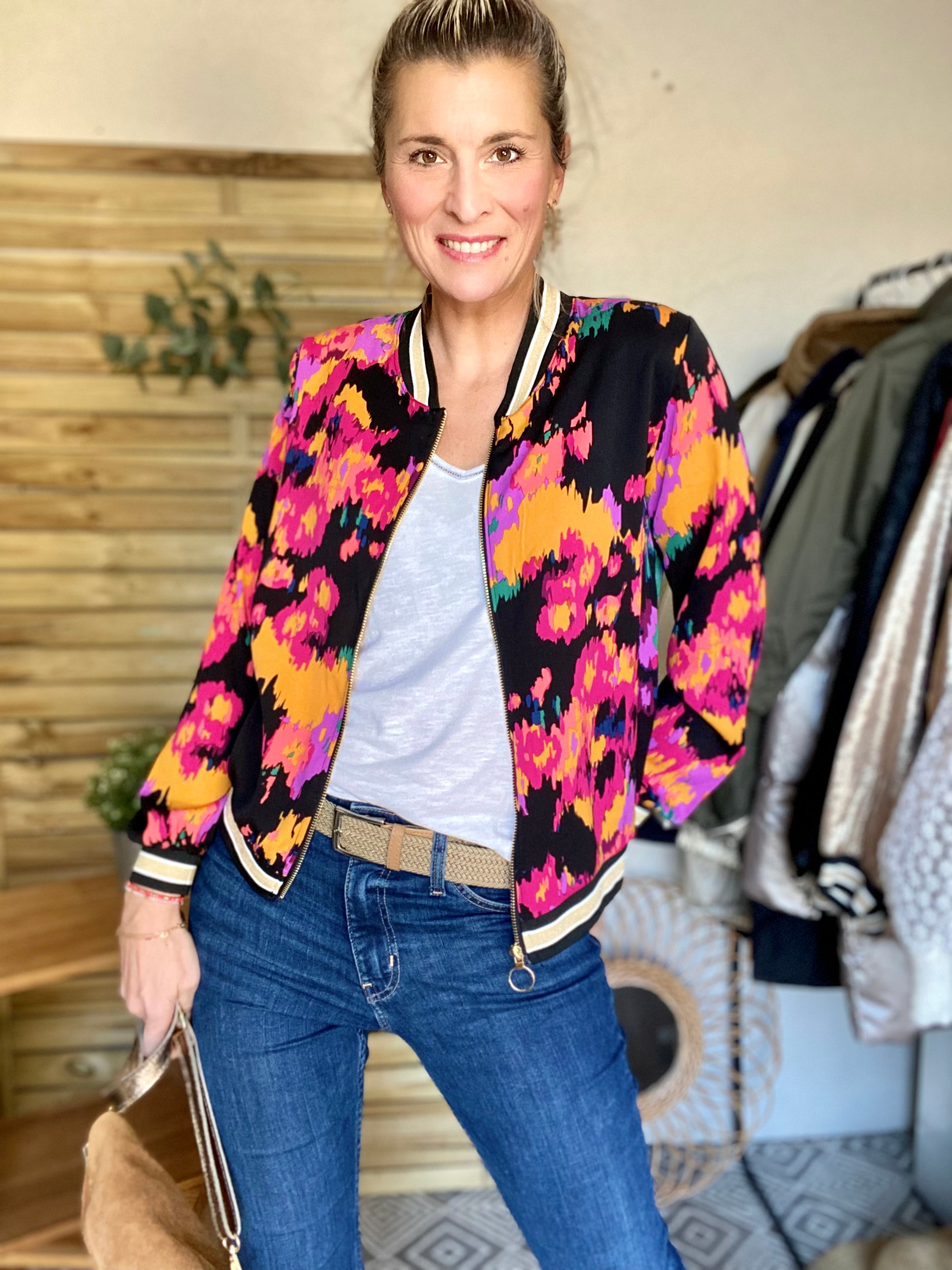 Veste bombers léger EMILY - Fleuri multico - taille unique