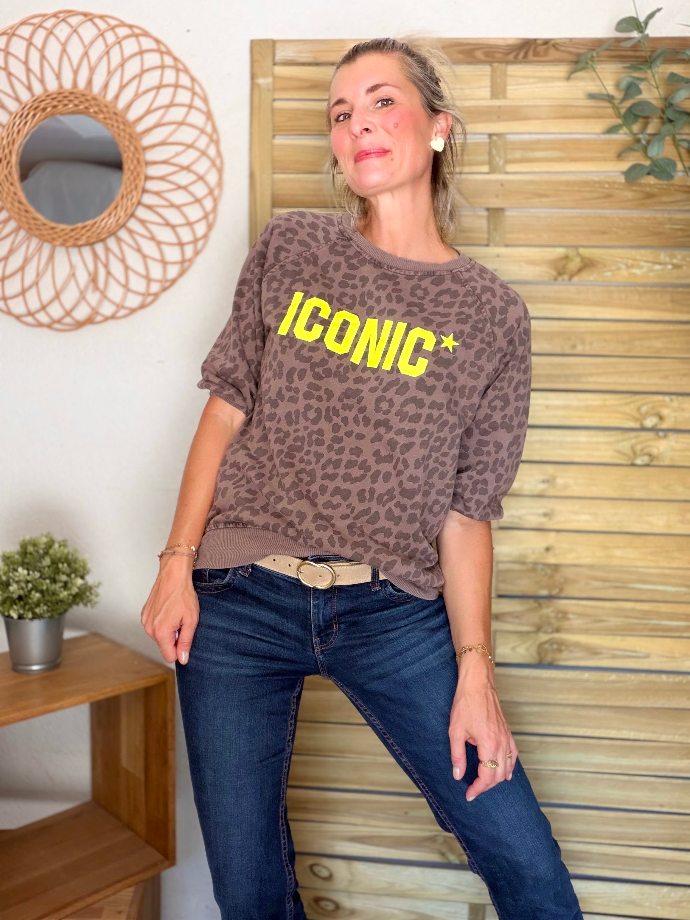 Sweat ICONIC Léo - ANGELA Café Jaune fluo