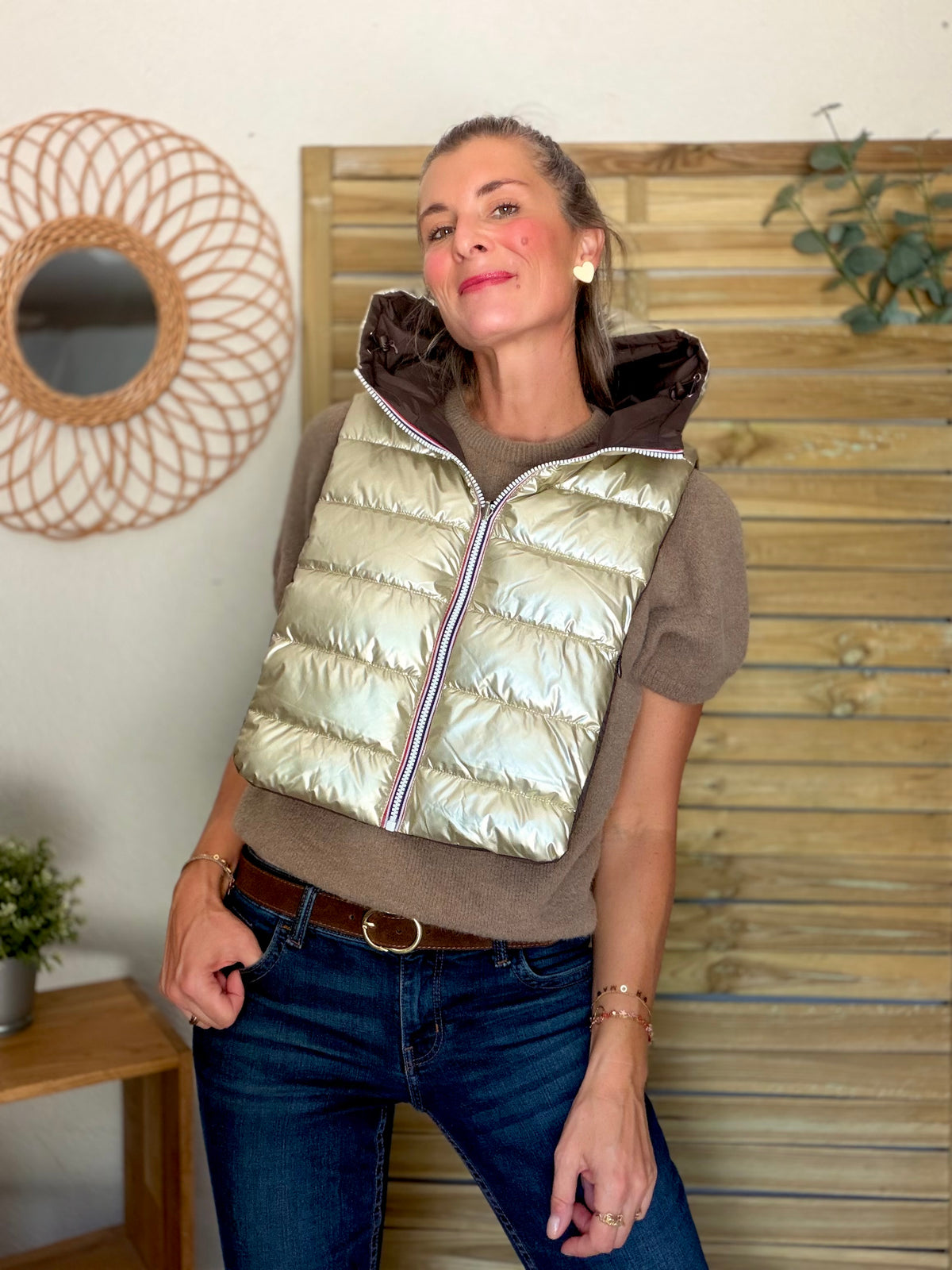 LAURA JO - Col capuche amovible réversible  DANY - Choco / Doré