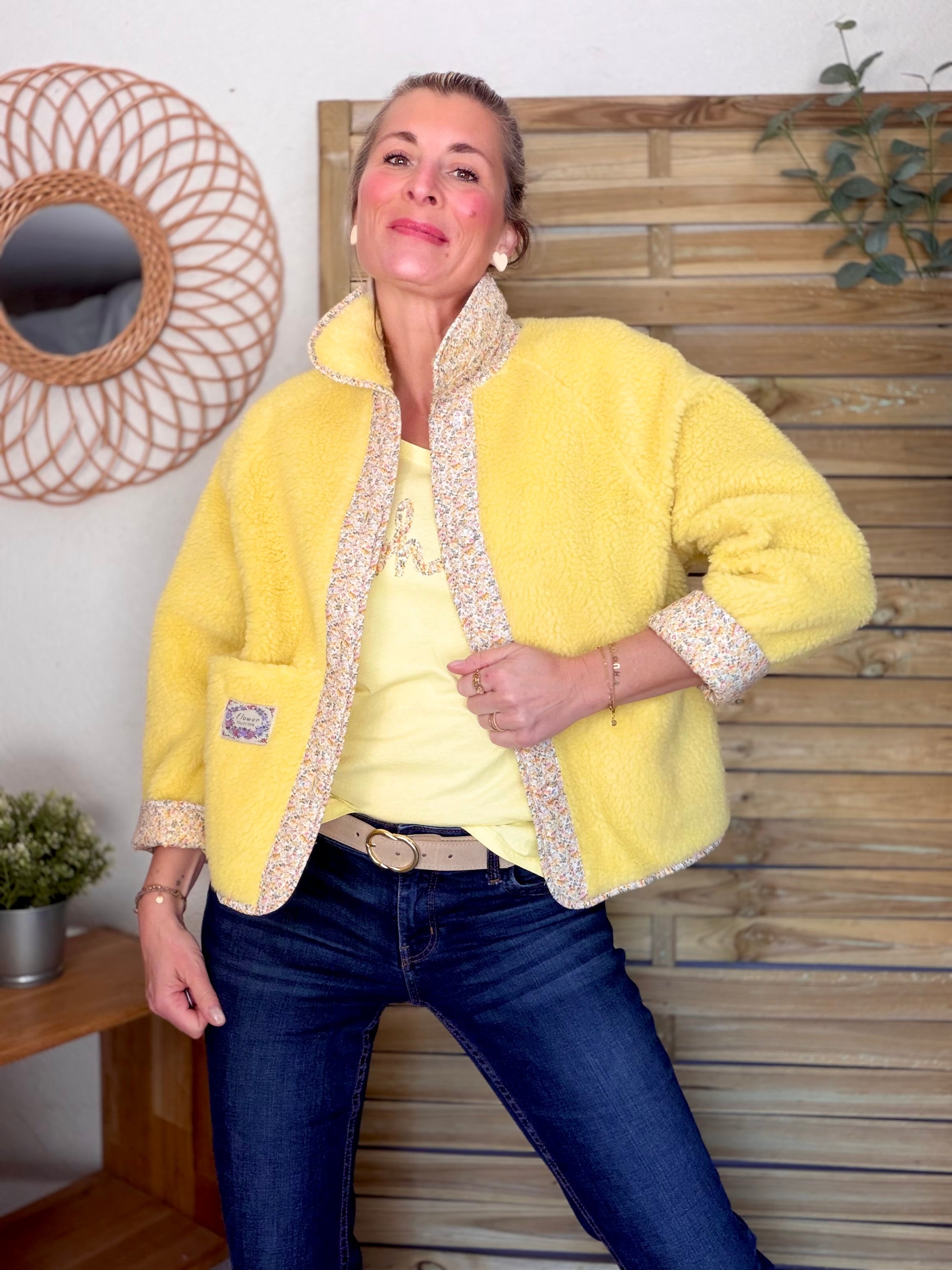 Veste Sherpa et fleurs LÉONIE Jaune