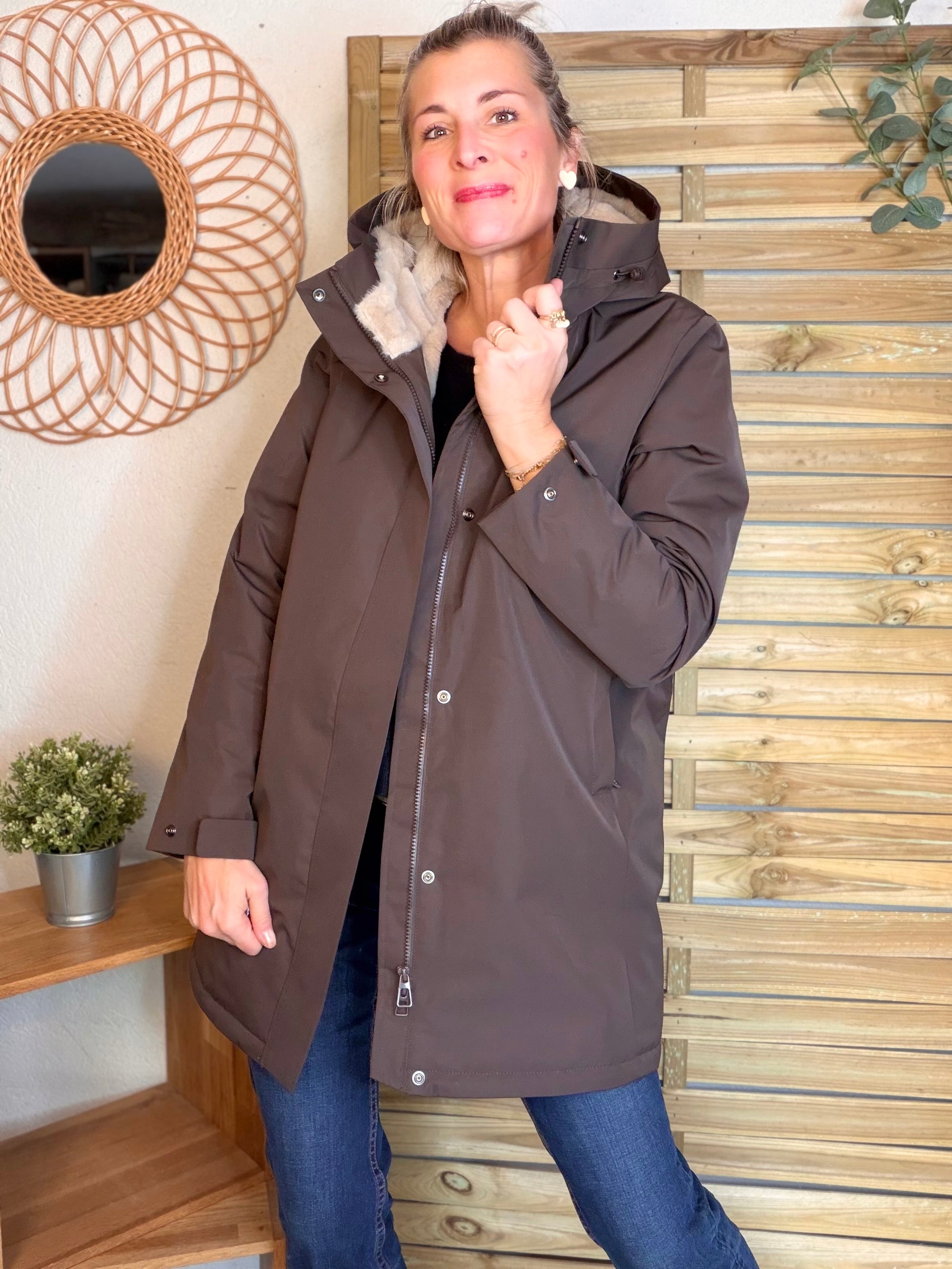 Parka fourrée imperméable AMBRE - Chocolat / Beige - LAURA JO