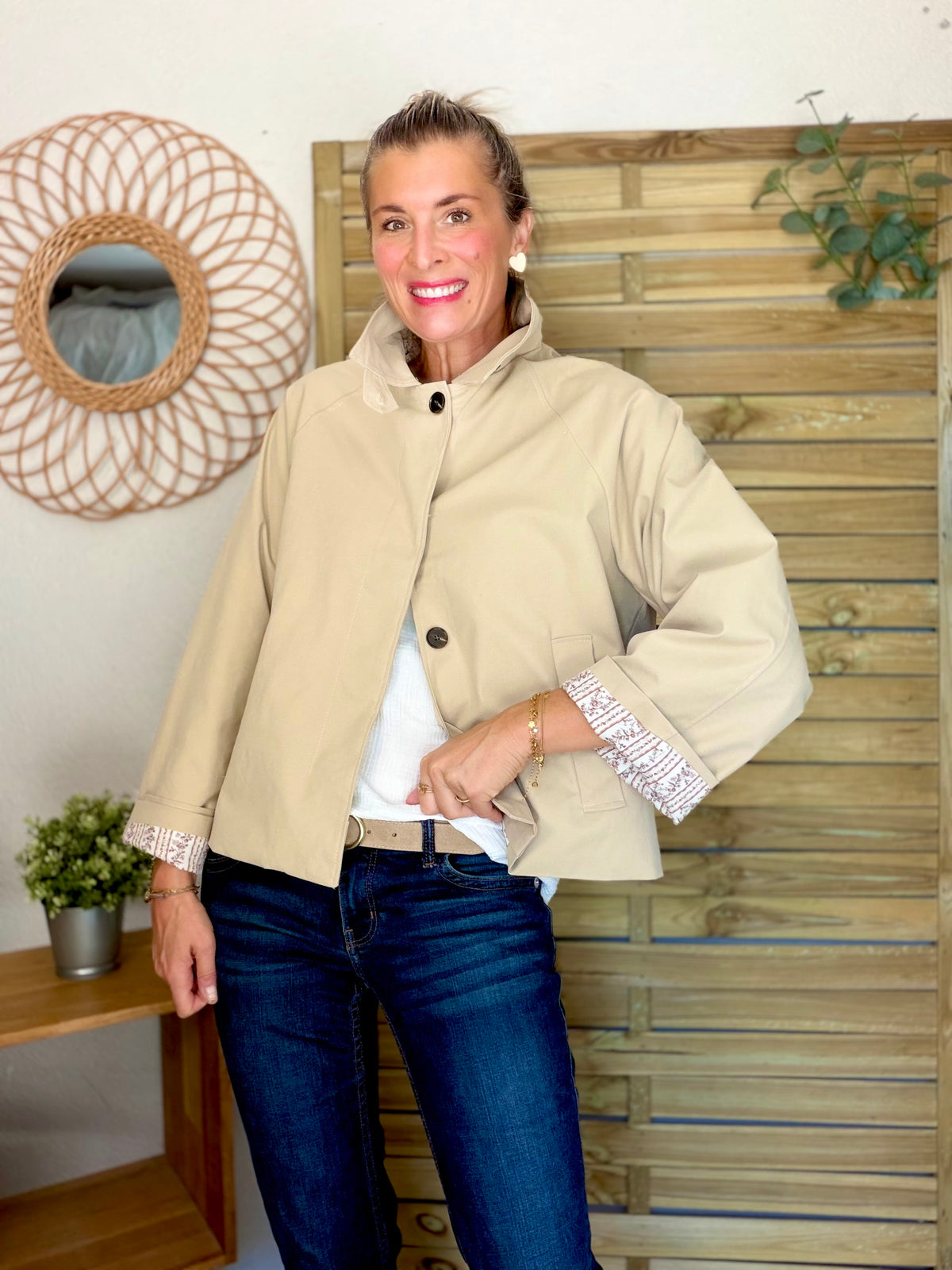 Veste Trench avec Liberty - MADELEINE Beige