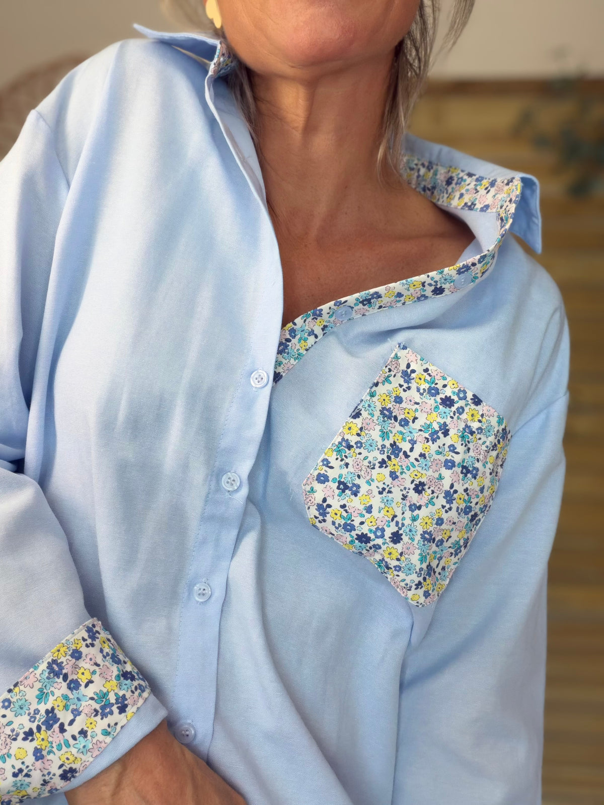Chemise avec Liberty AZÉLIE Bleue