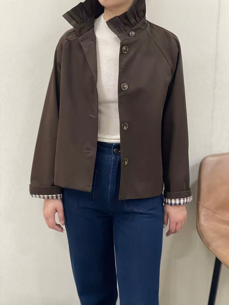 Veste Trench col victorien doublure carreaux - VICTORIA Chocolat