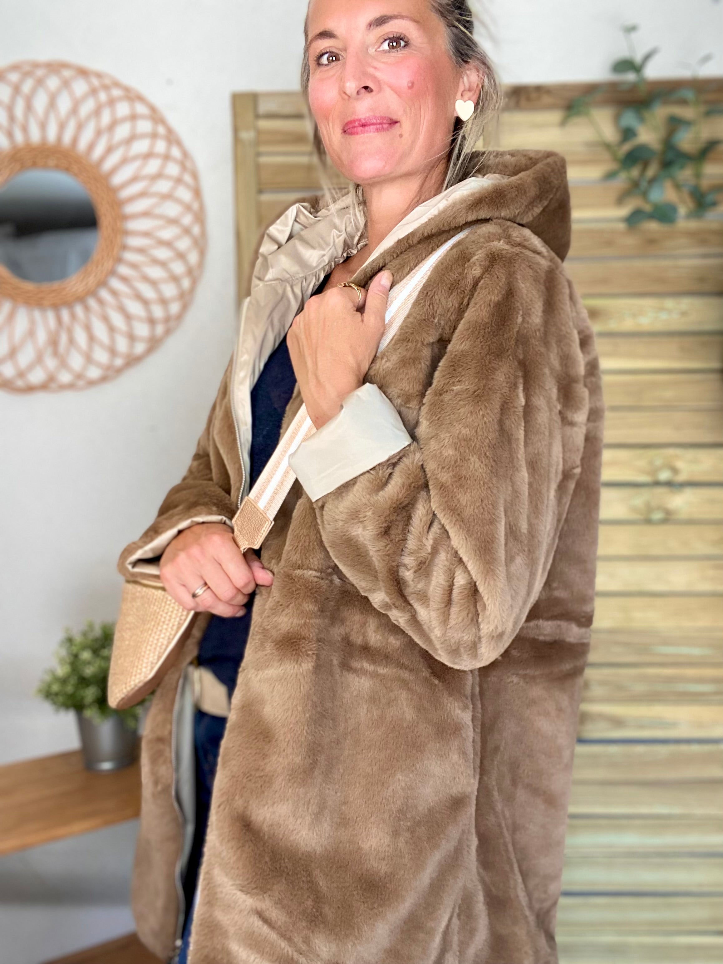 Parka Imperméable réversible fourrée Sable irisé / Camel ALIX - LAURA JO