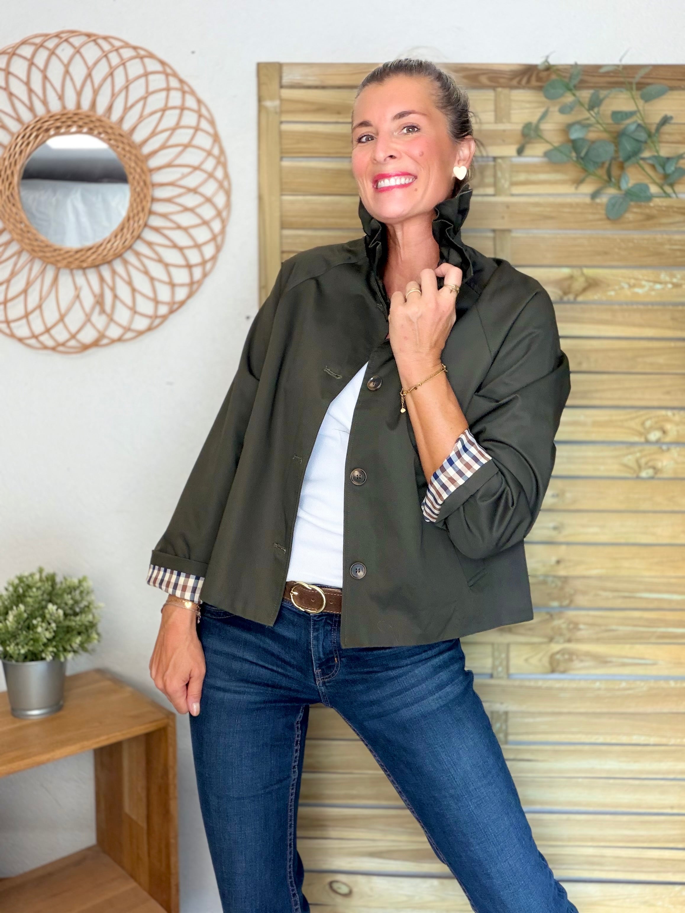 Veste Trench col victorien doublure carreaux - VICTORIA Kaki foncé