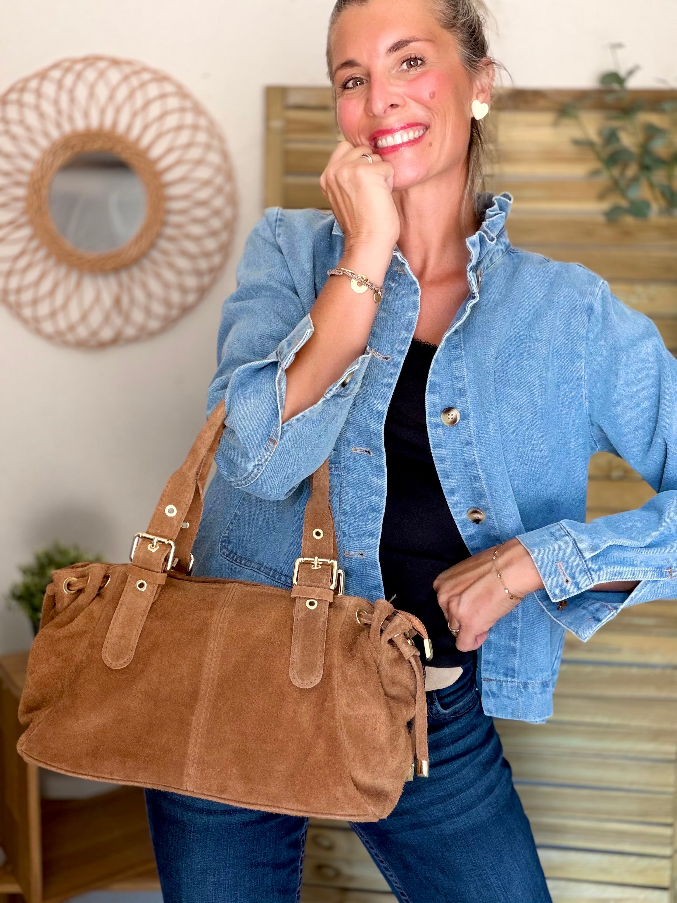 Sac à main en cuir daim GERY - Camel