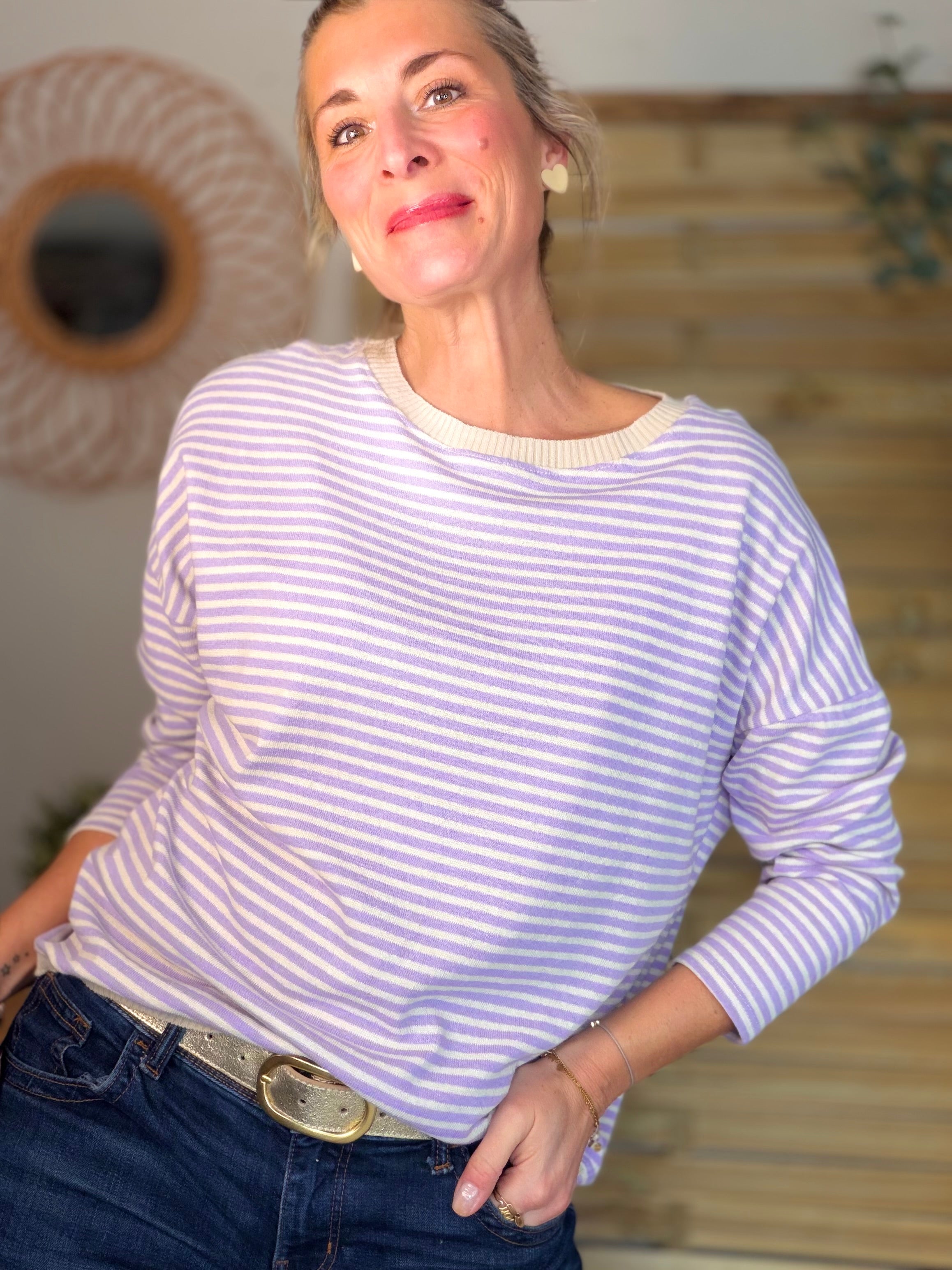 Pull fin rayé ample ROMANE - Lilas