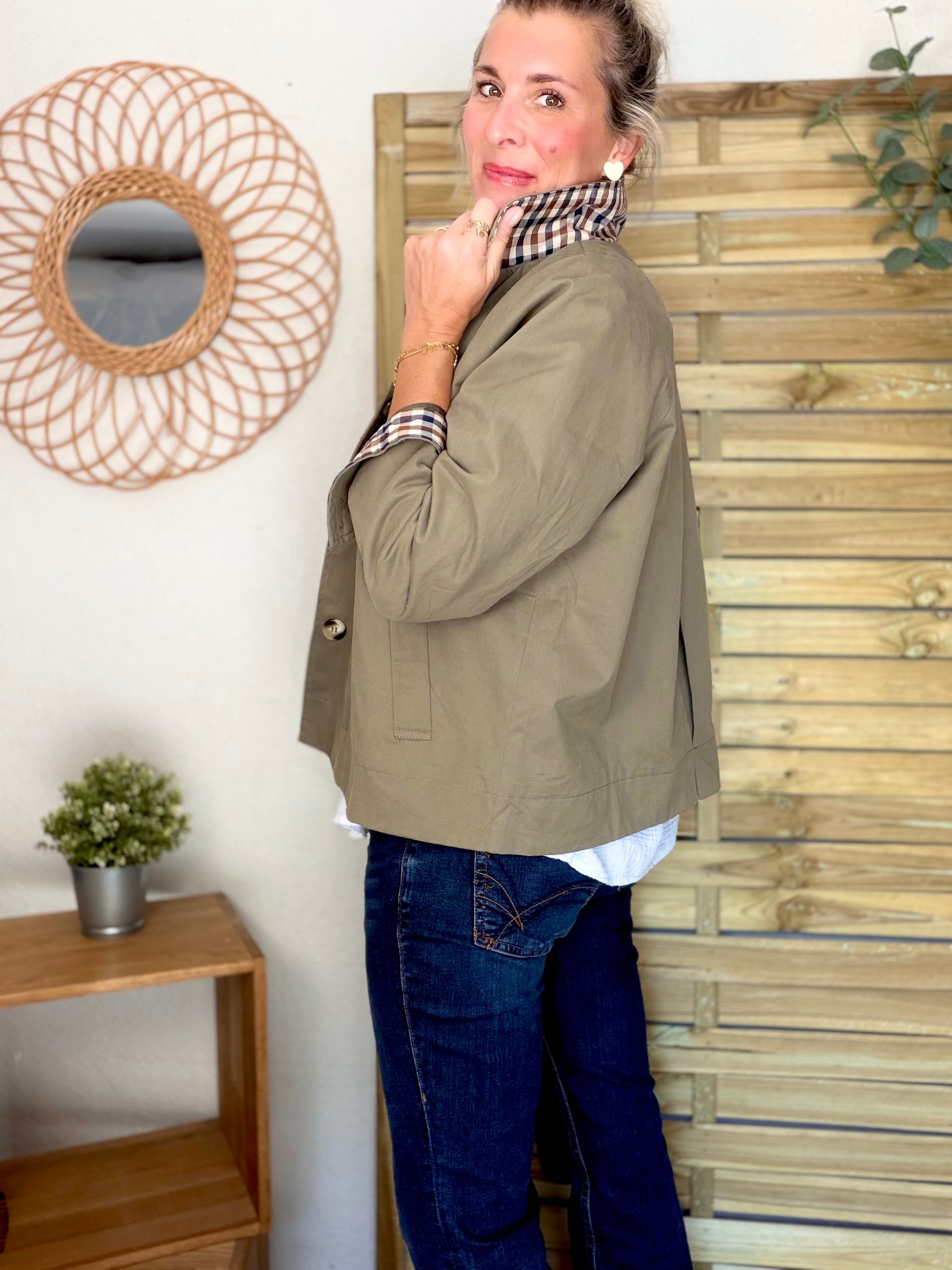 Veste Trench en coton avec carreaux - SOLÈNE Kaki