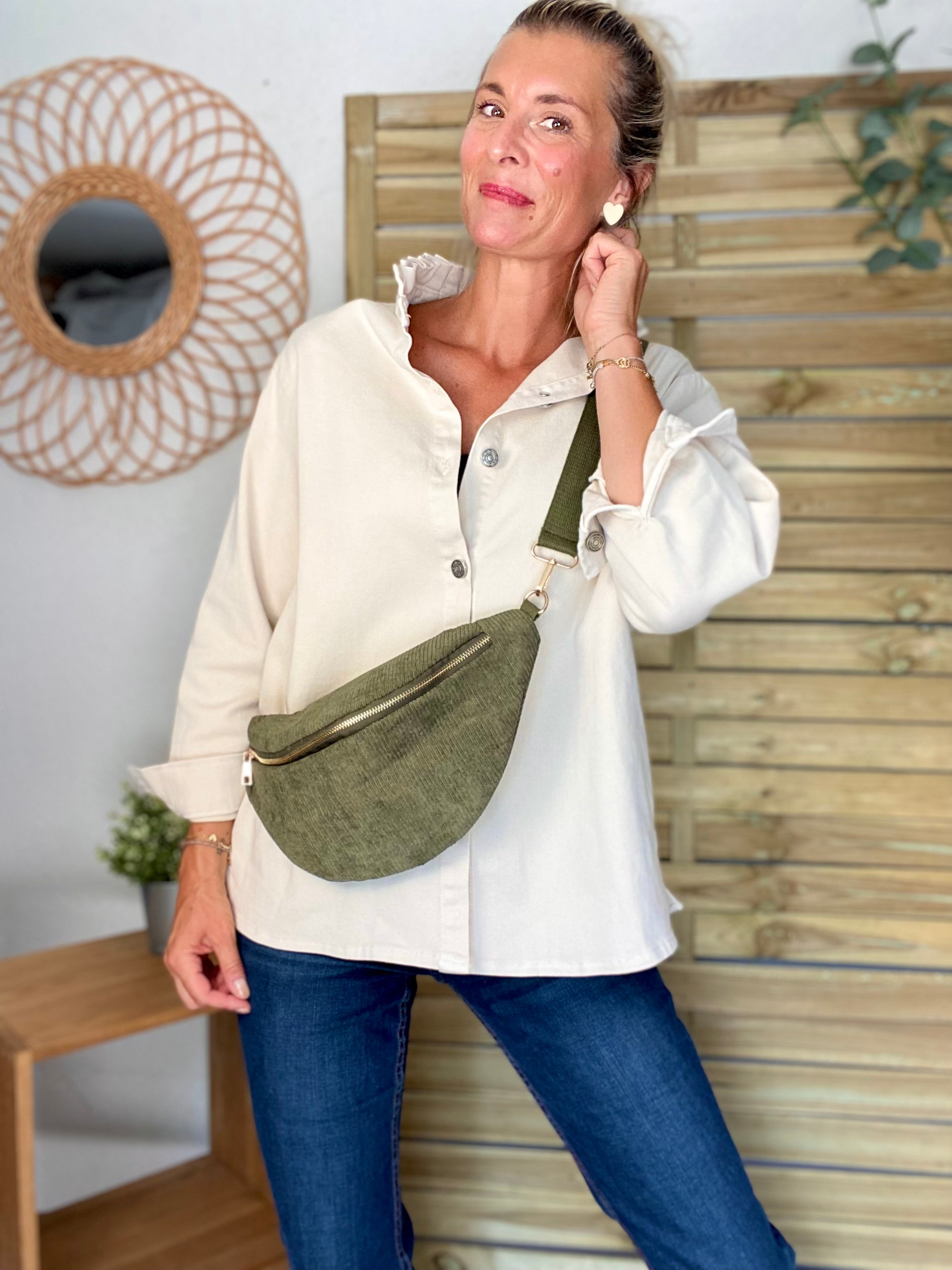 Veste / Chemise en coton, col victorien volanté Beige clair LISON