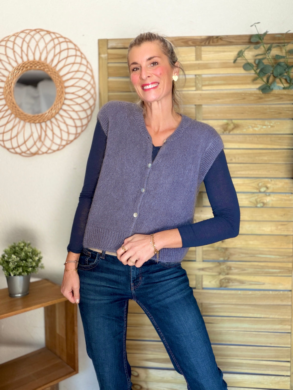 Gilet sans manche en maille laine et mohair AVERY Gris bleuté