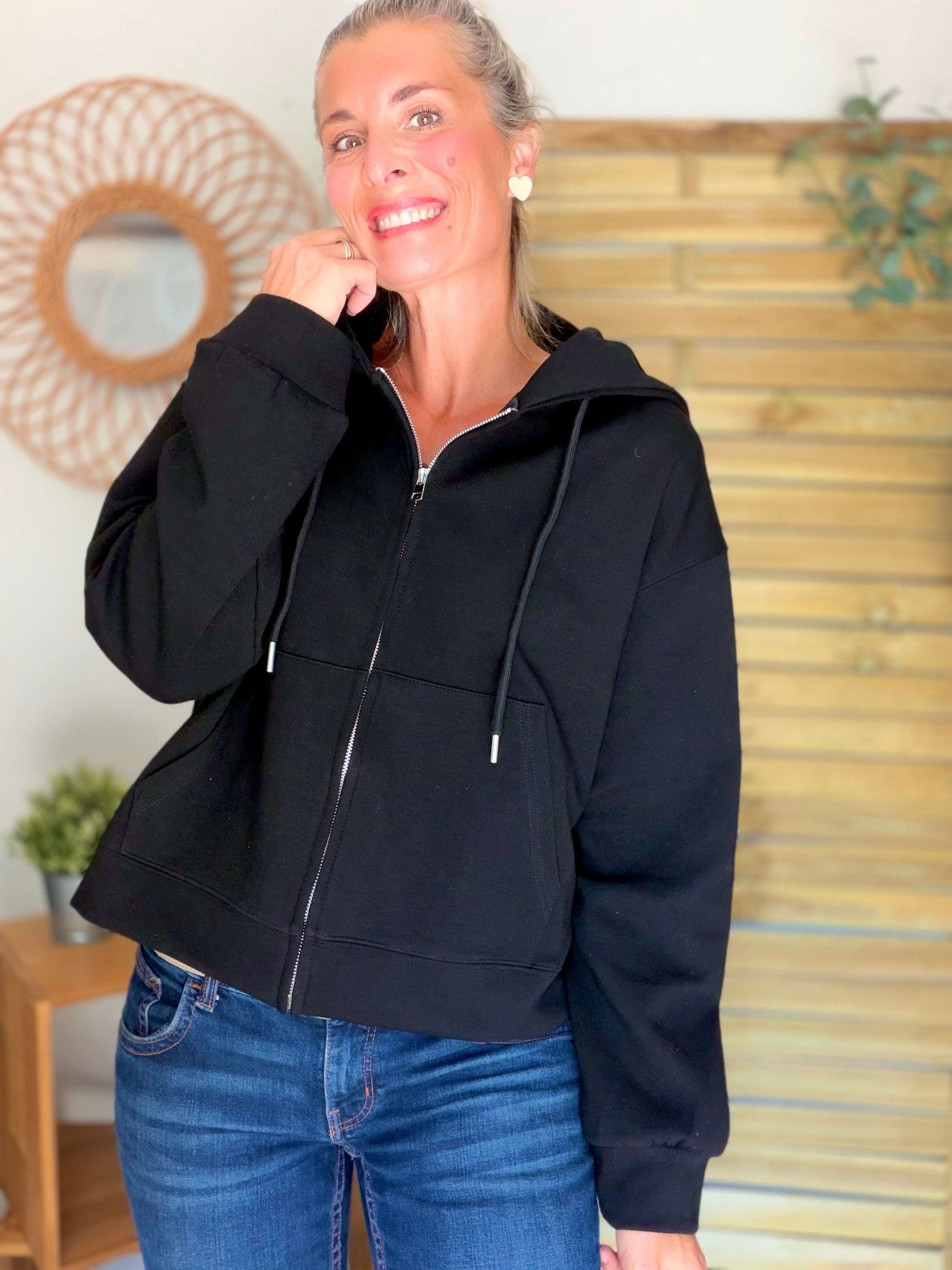 Hoodie sweat gilet strass (ailes) CLOTHILDE - Noir