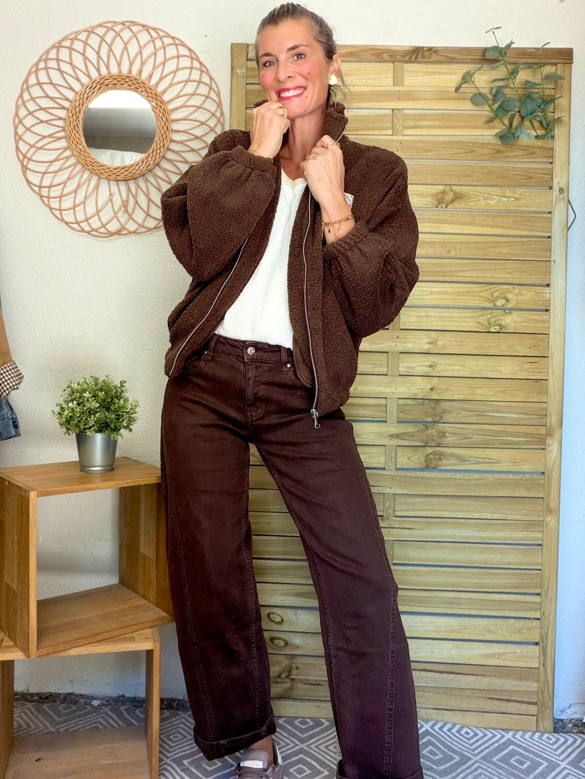Pantalon Jean coupe barrel LÉON Chocolat