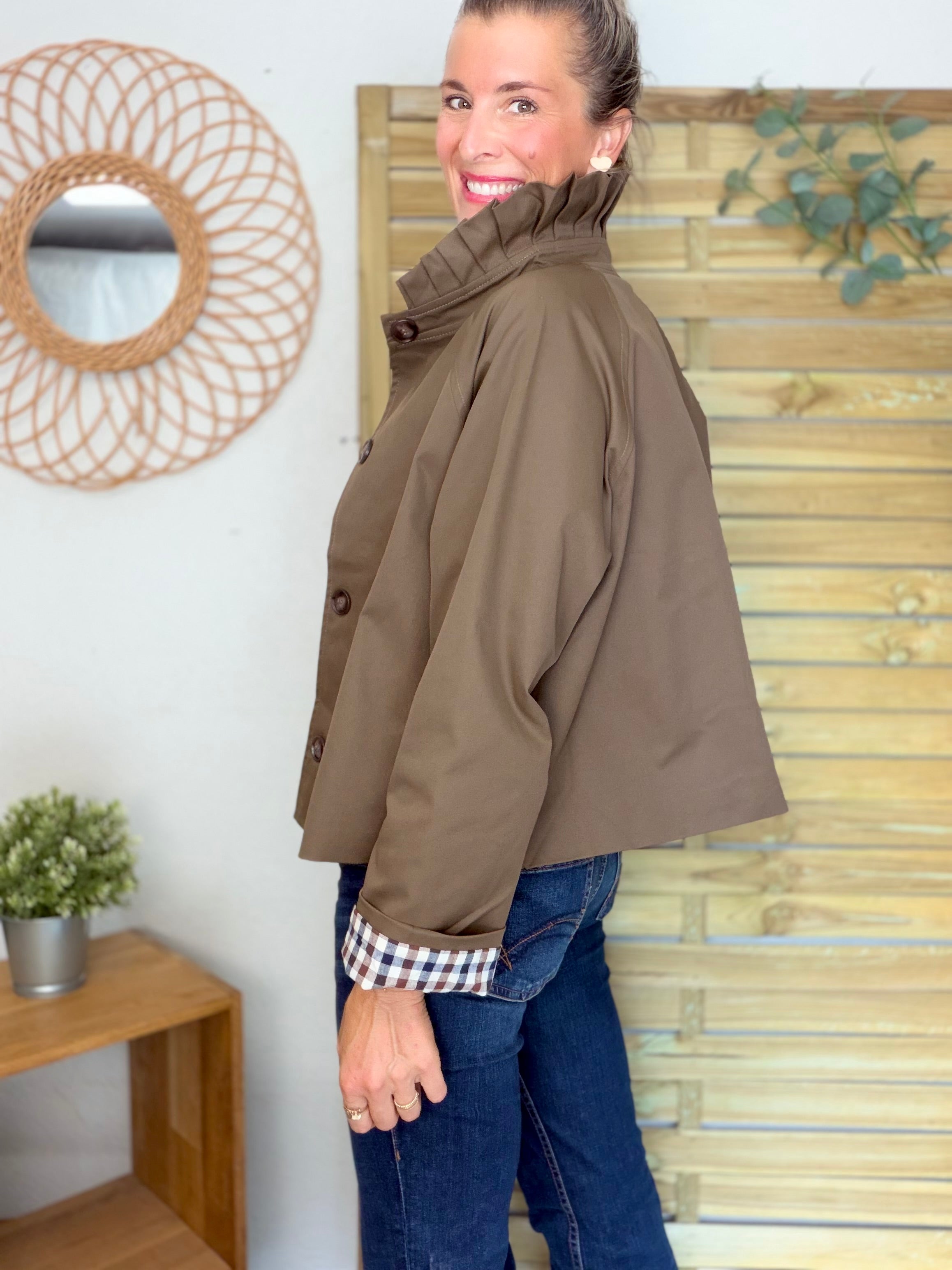 Veste Trench col victorien, revers carreaux - VICKY Café