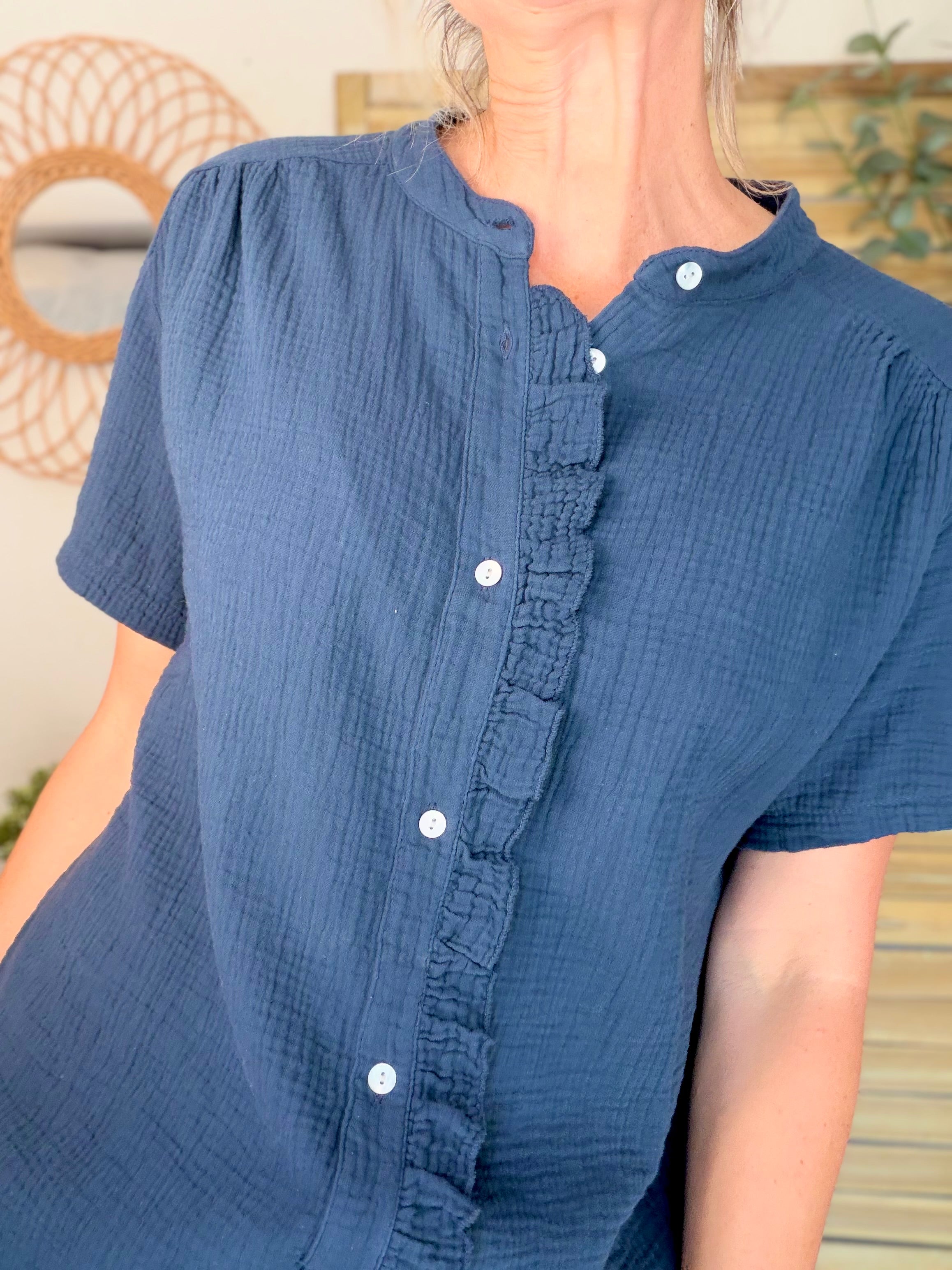 Blouse en gaze de coton ANAËLLE Bleu marine