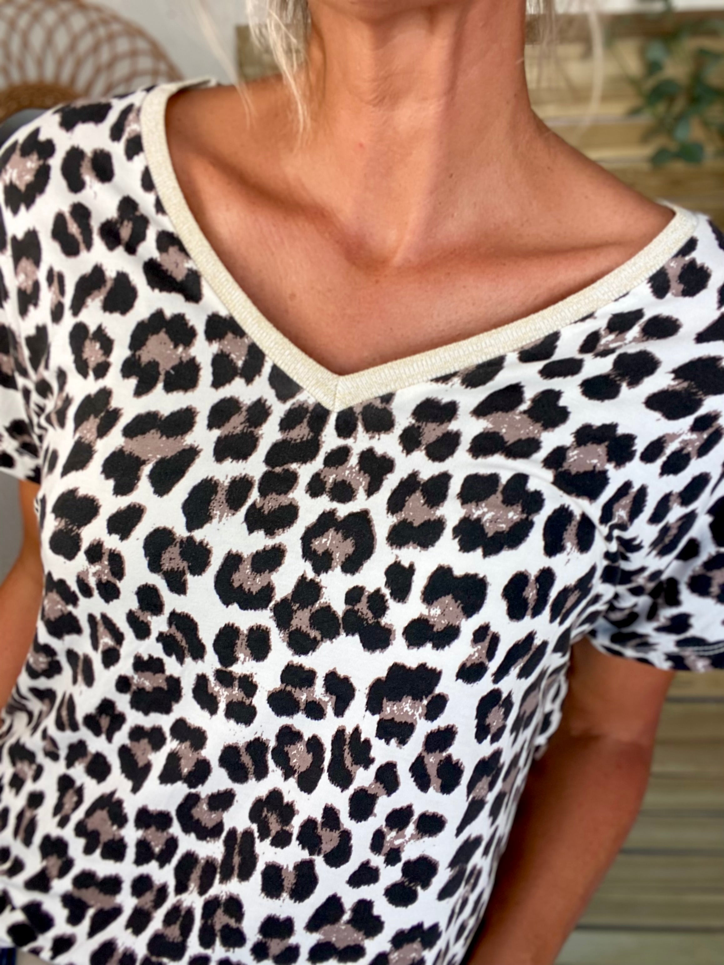 Top imprimé Léo col V lurex MIRTA