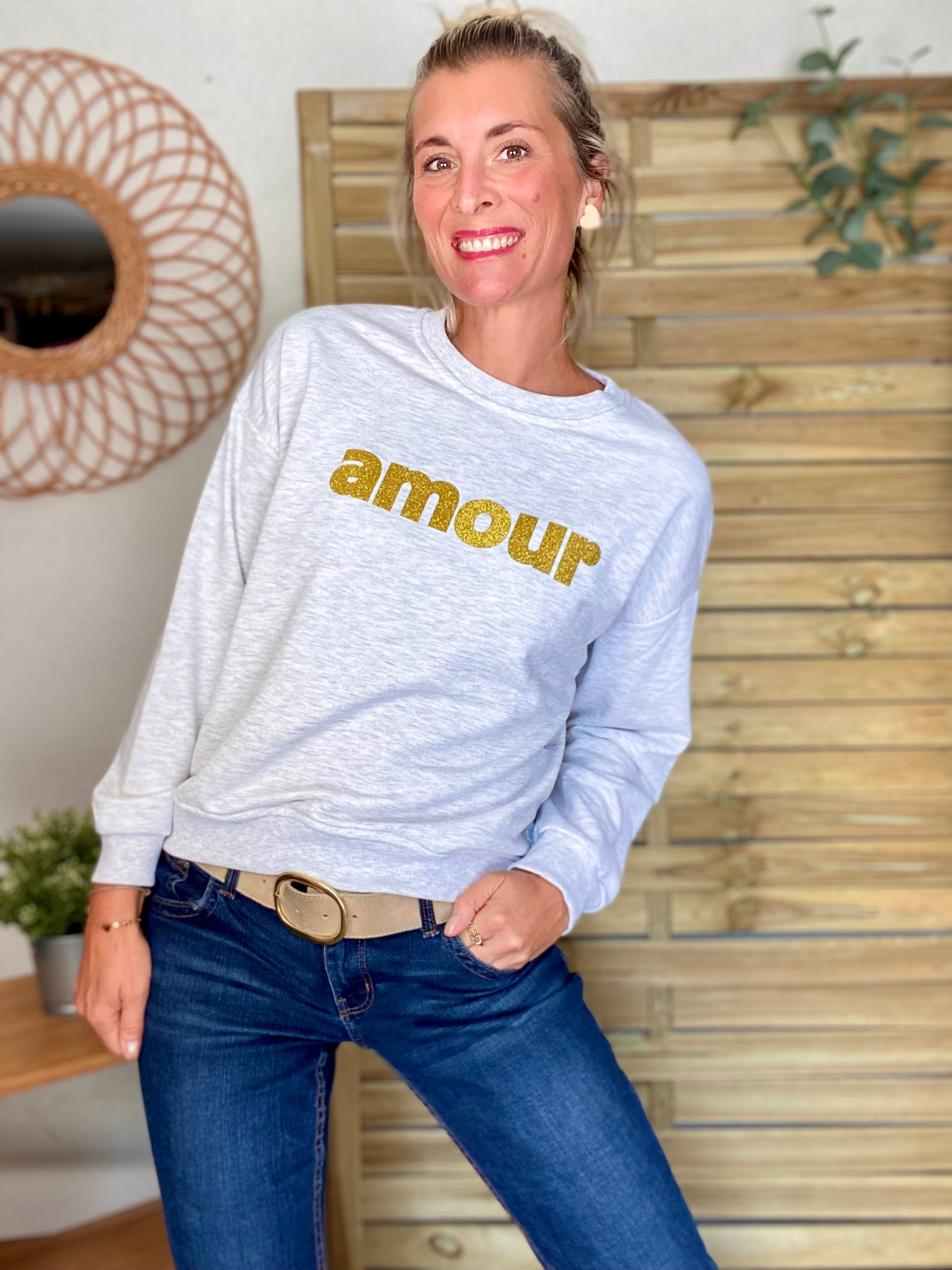 Sweat amour doré COLINE - Gris chiné
