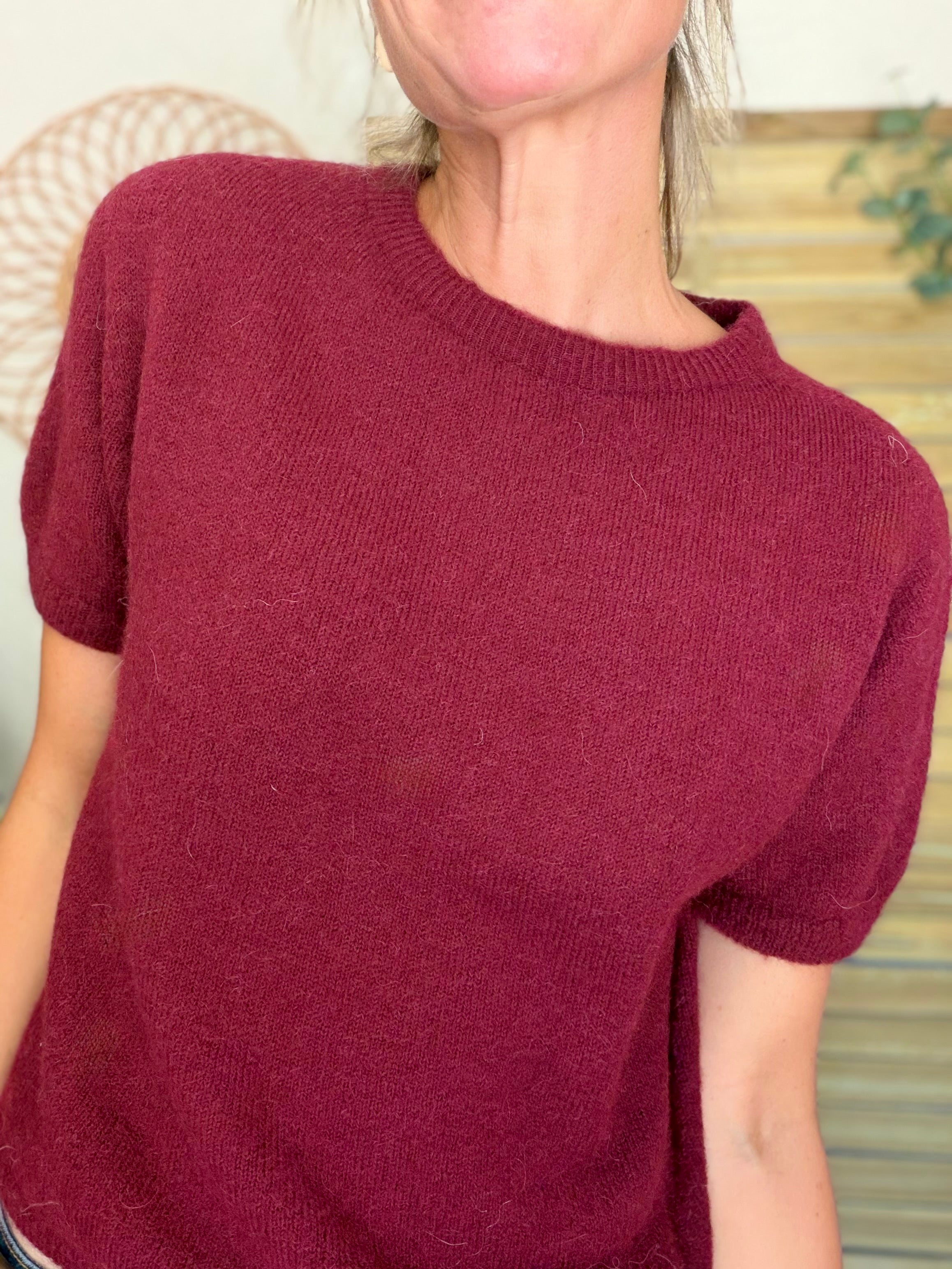 Pull laine et alpaga PEGGY - Bordeaux