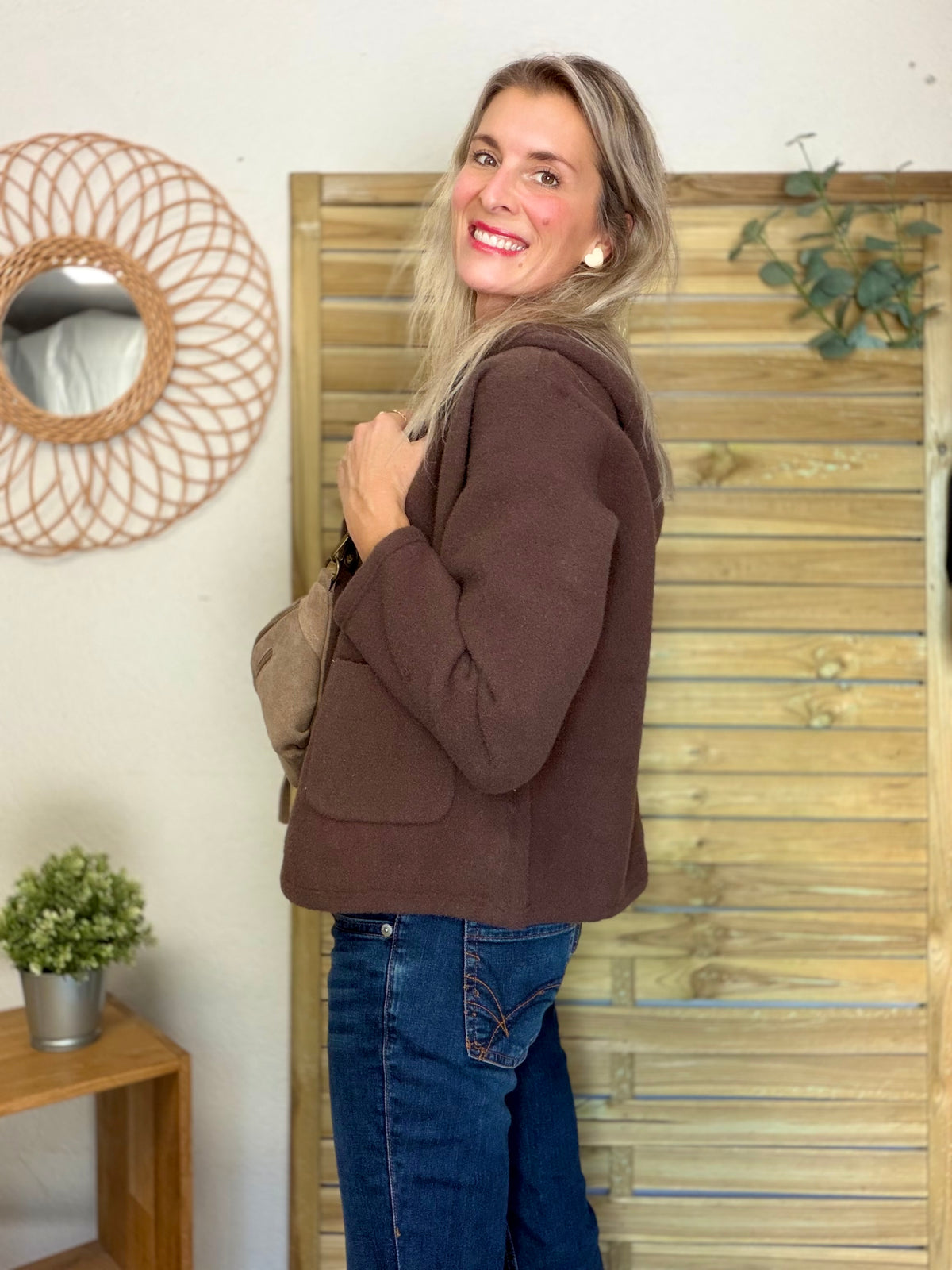 Veste / Gilet chaud réversible avec capuche ORIANE Choco / Beige