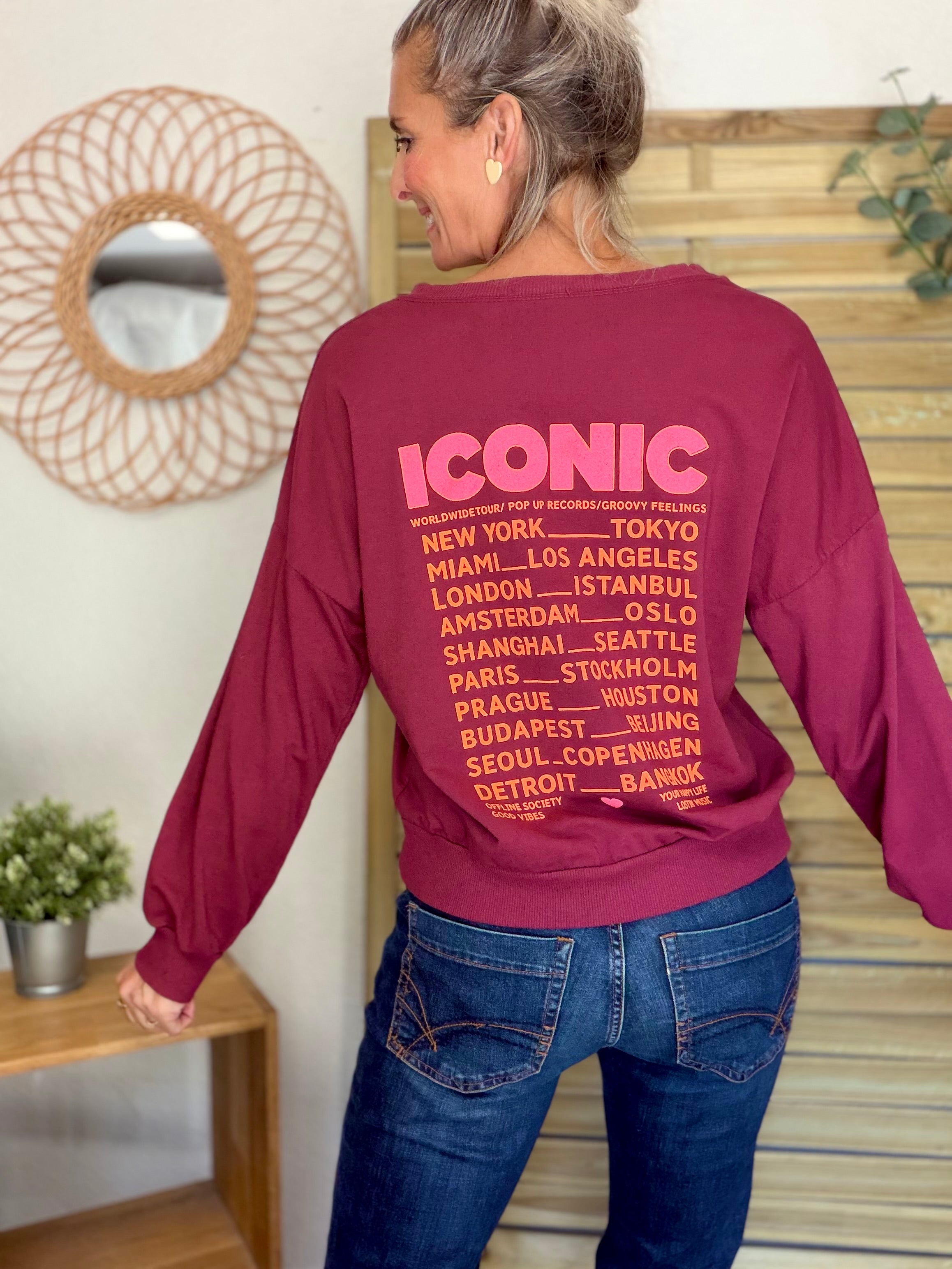Sweat ICONIC léger 100% coton FAUSTINE Bordeaux (taille 36 à 46)