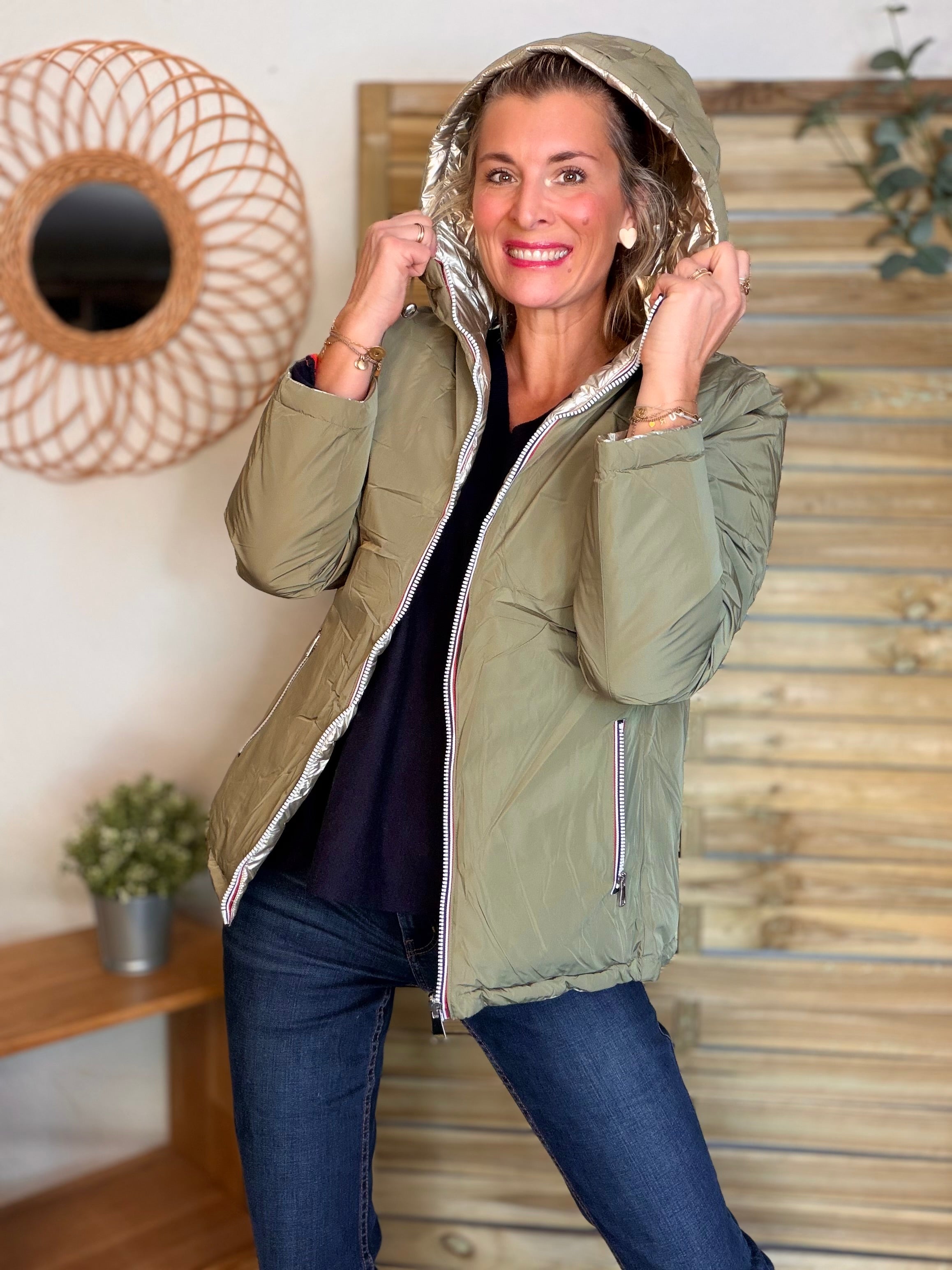 ⚡️PÉPITES FRIDAY - Doudoune imperméable réversible longue ANGÈLE COURT - Kaki clair - MELYA MELODY