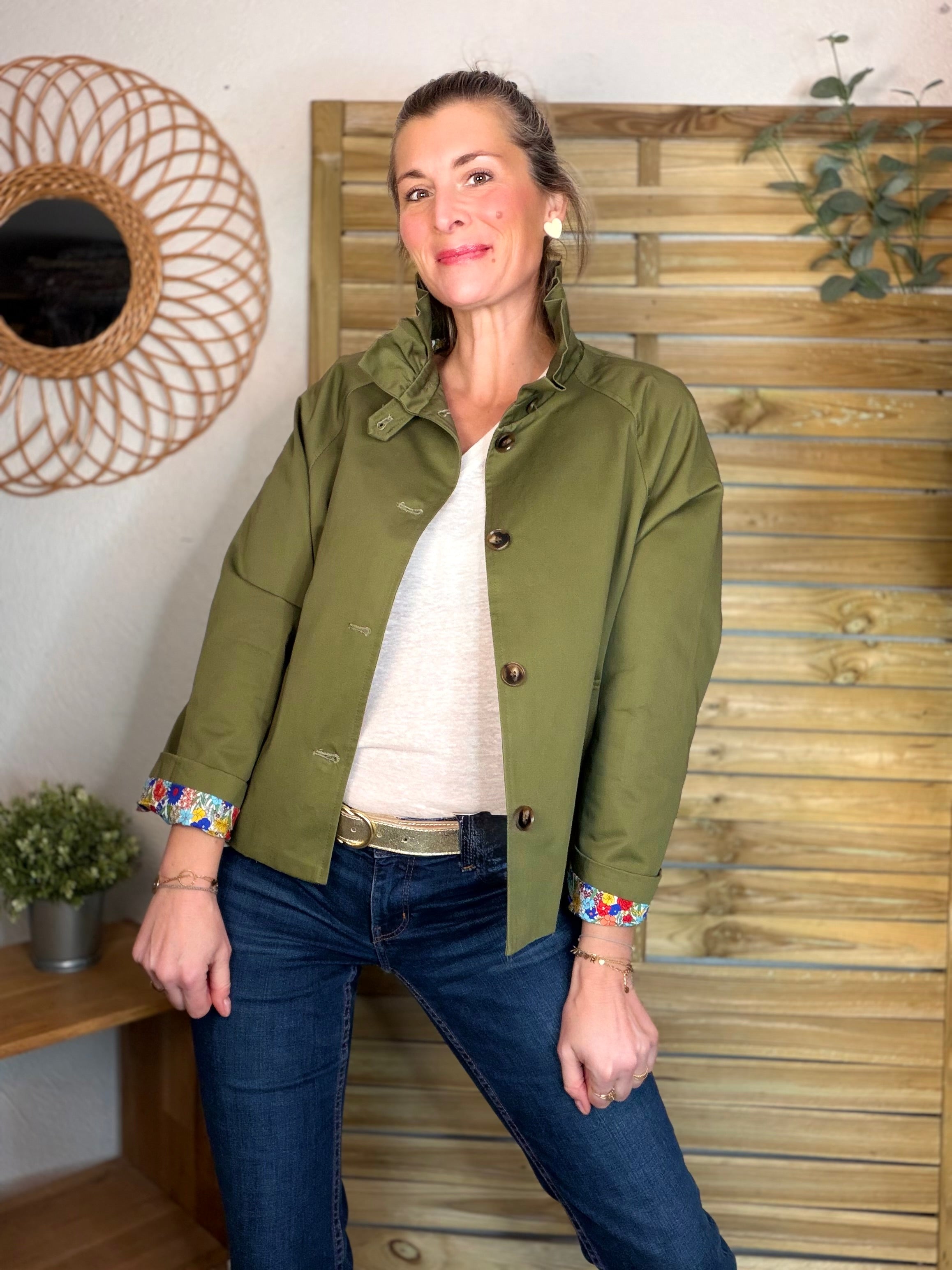Veste Trench col victorien avec Liberty - VICKY Kaki