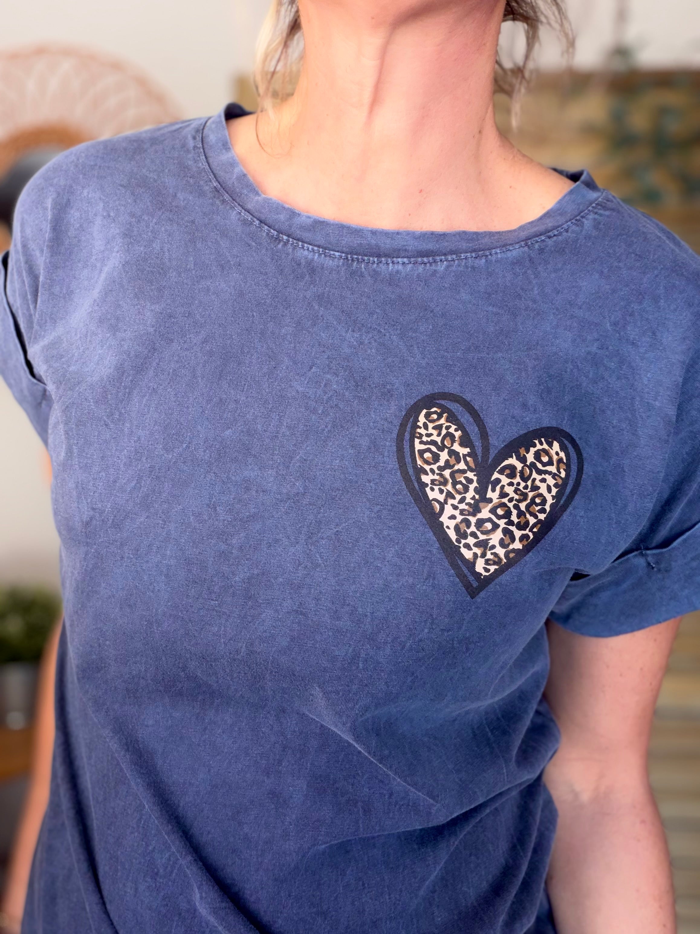 Tee shirt col V Cœur Léo PALOMA Gris délavé