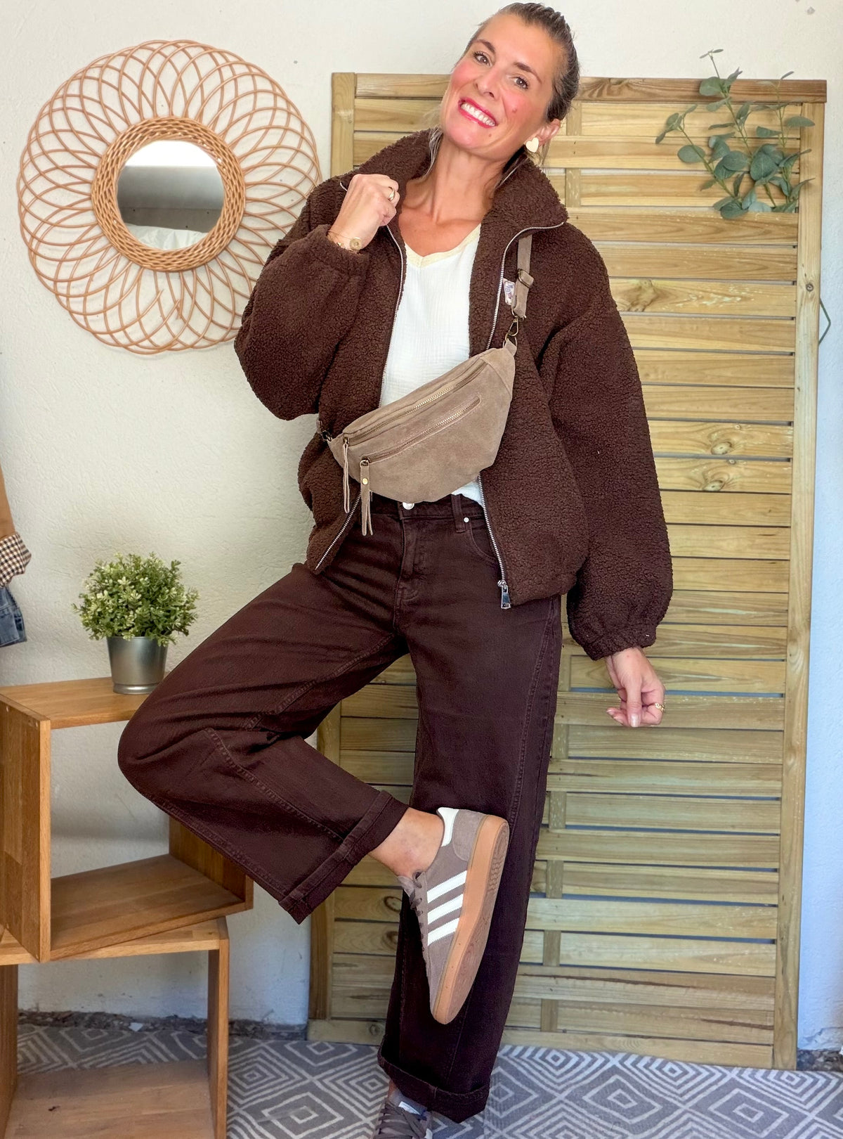 Pantalon Jean coupe barrel LÉON Chocolat
