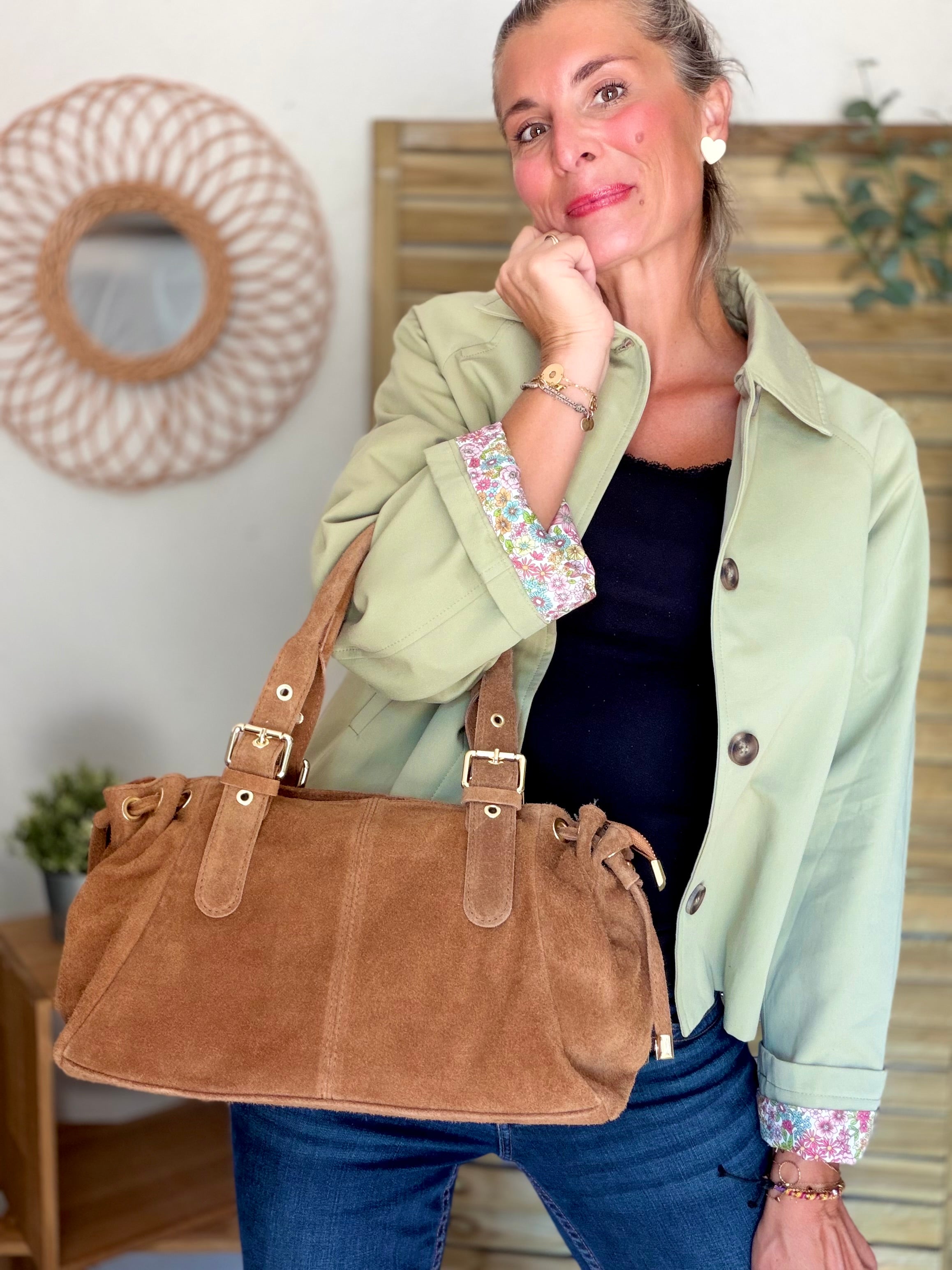 Veste Trench en coton Vert amande avec Liberty - MAHAUT - LILI et LALA