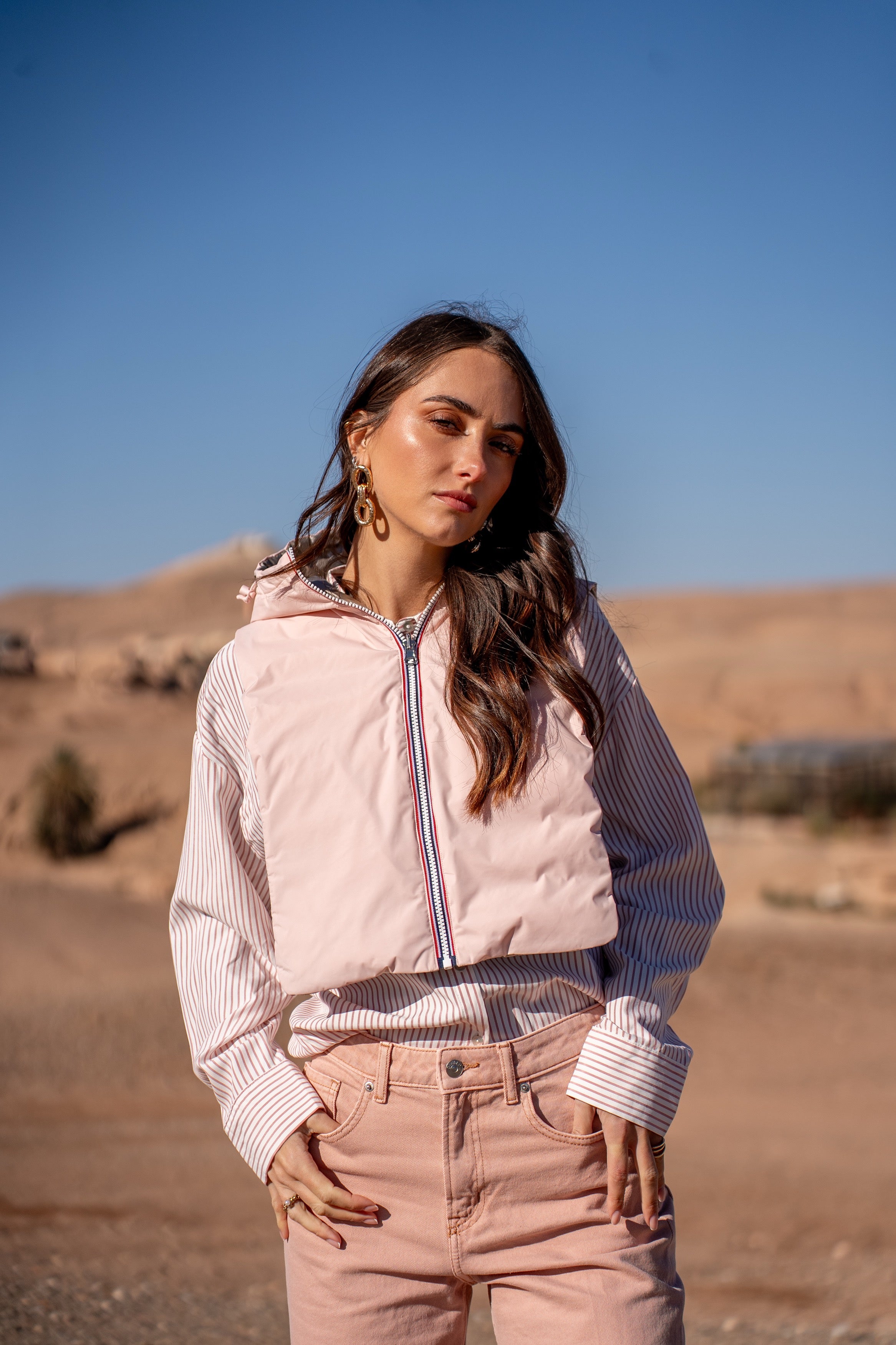 Col capuche amovible réversible  DANY - LAURA JO - Rose / Doré