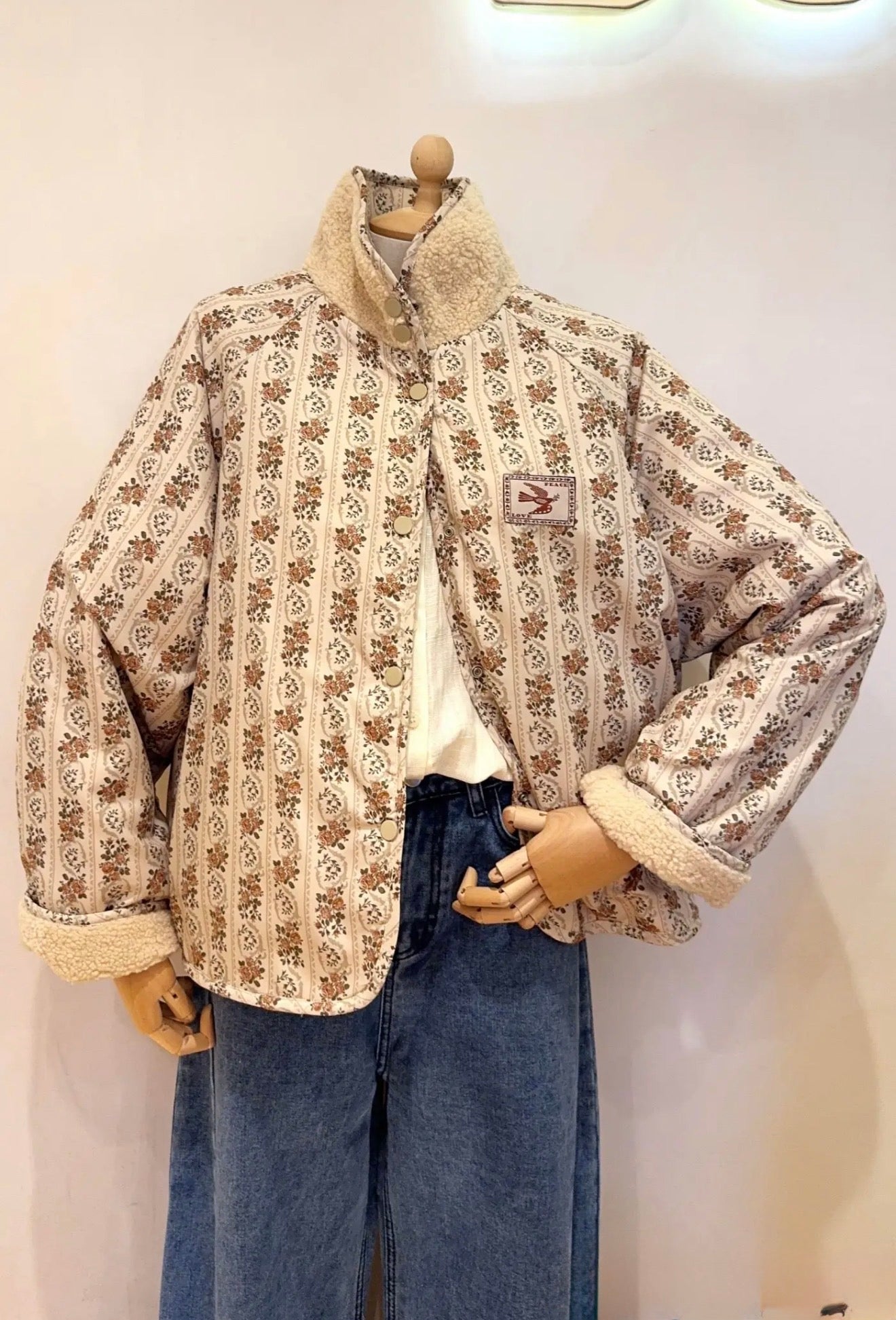 Veste réversible Sherpa ODETTE Beige / Fleurie
