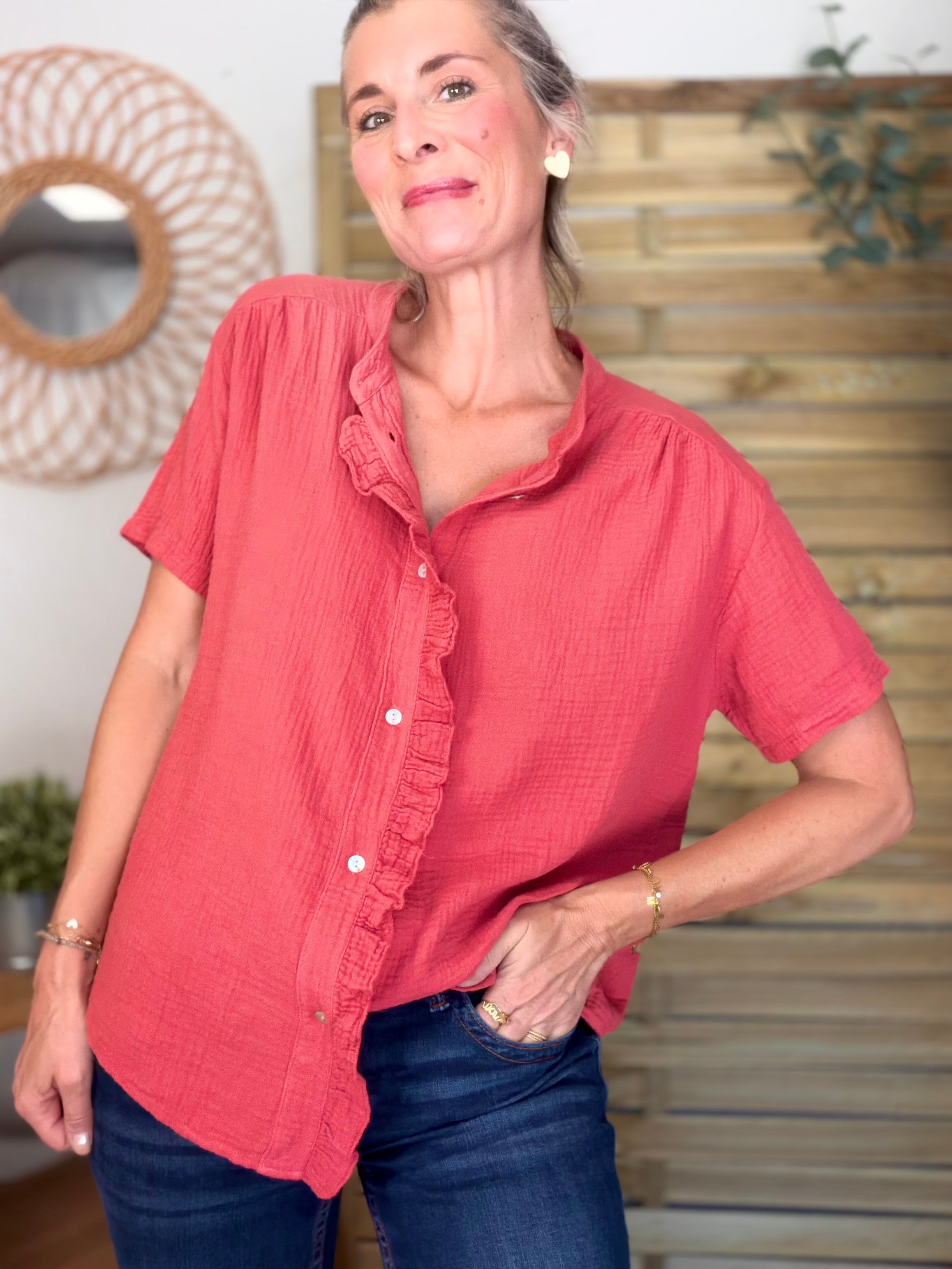 Blouse en gaze de coton ANAËLLE Terracotta