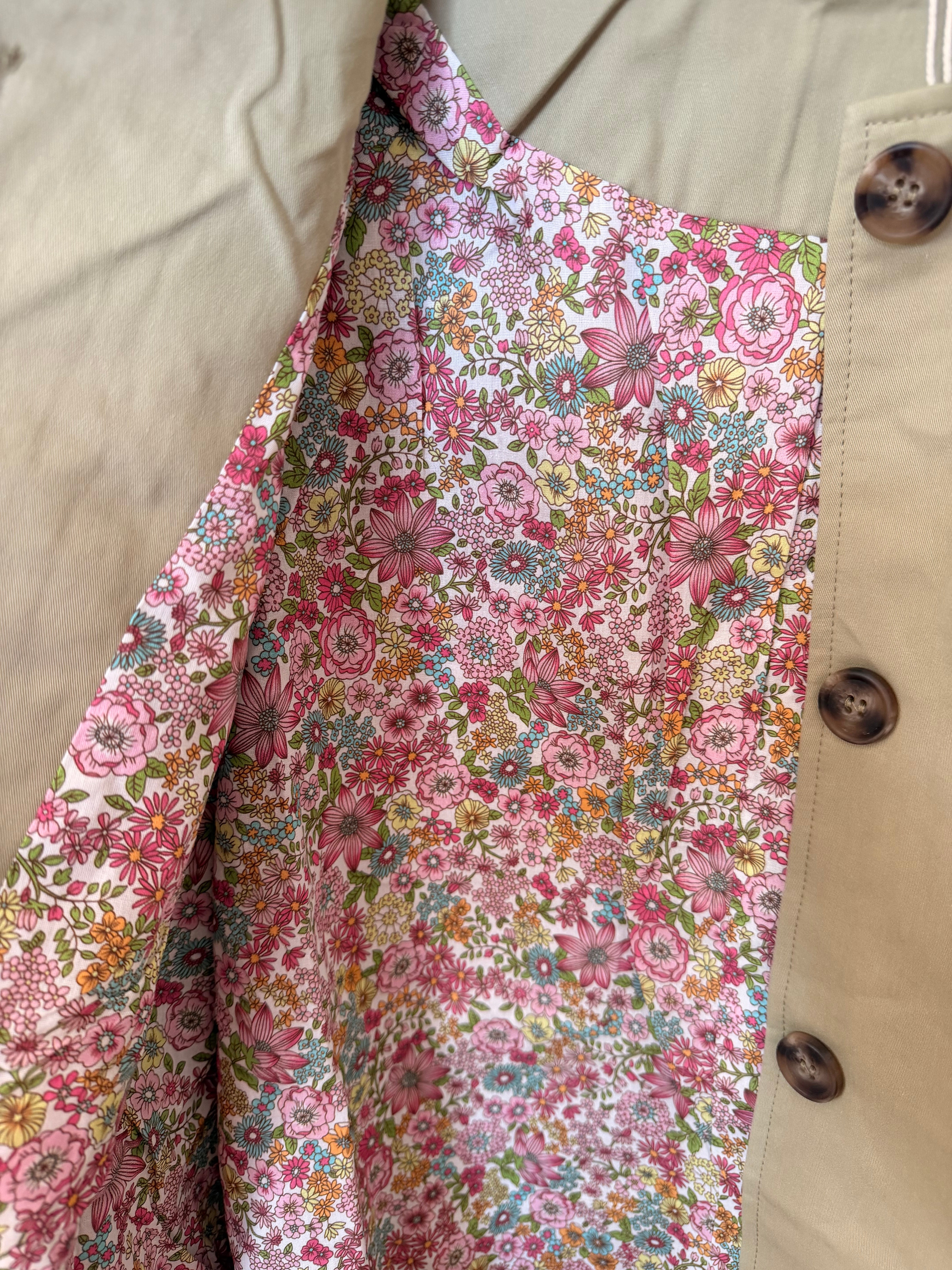 Veste Trench en coton Vert amande avec Liberty - MAHAUT - LILI et LALA