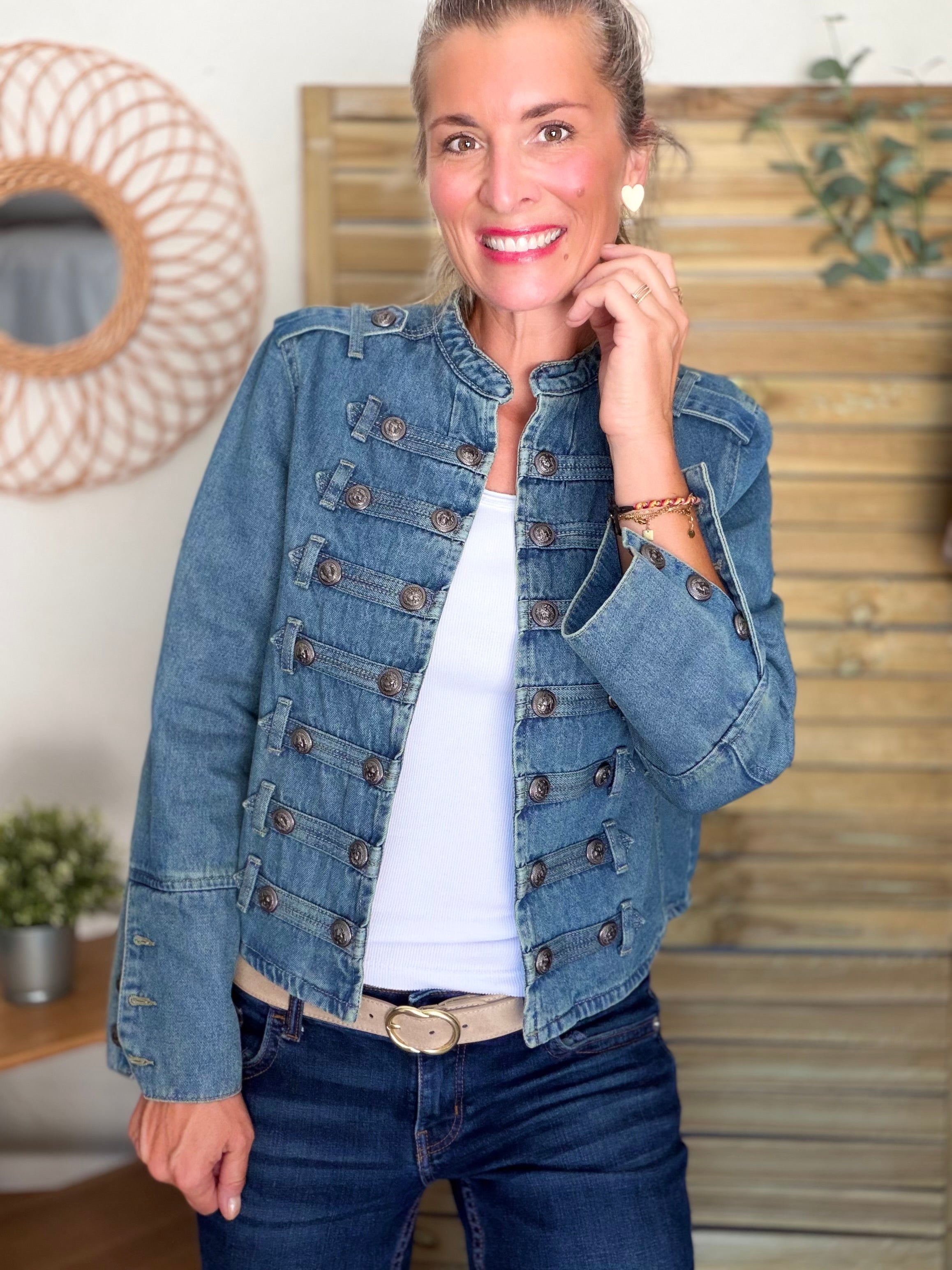Veste courte en jean NAPOLÉON - Bleu Jean