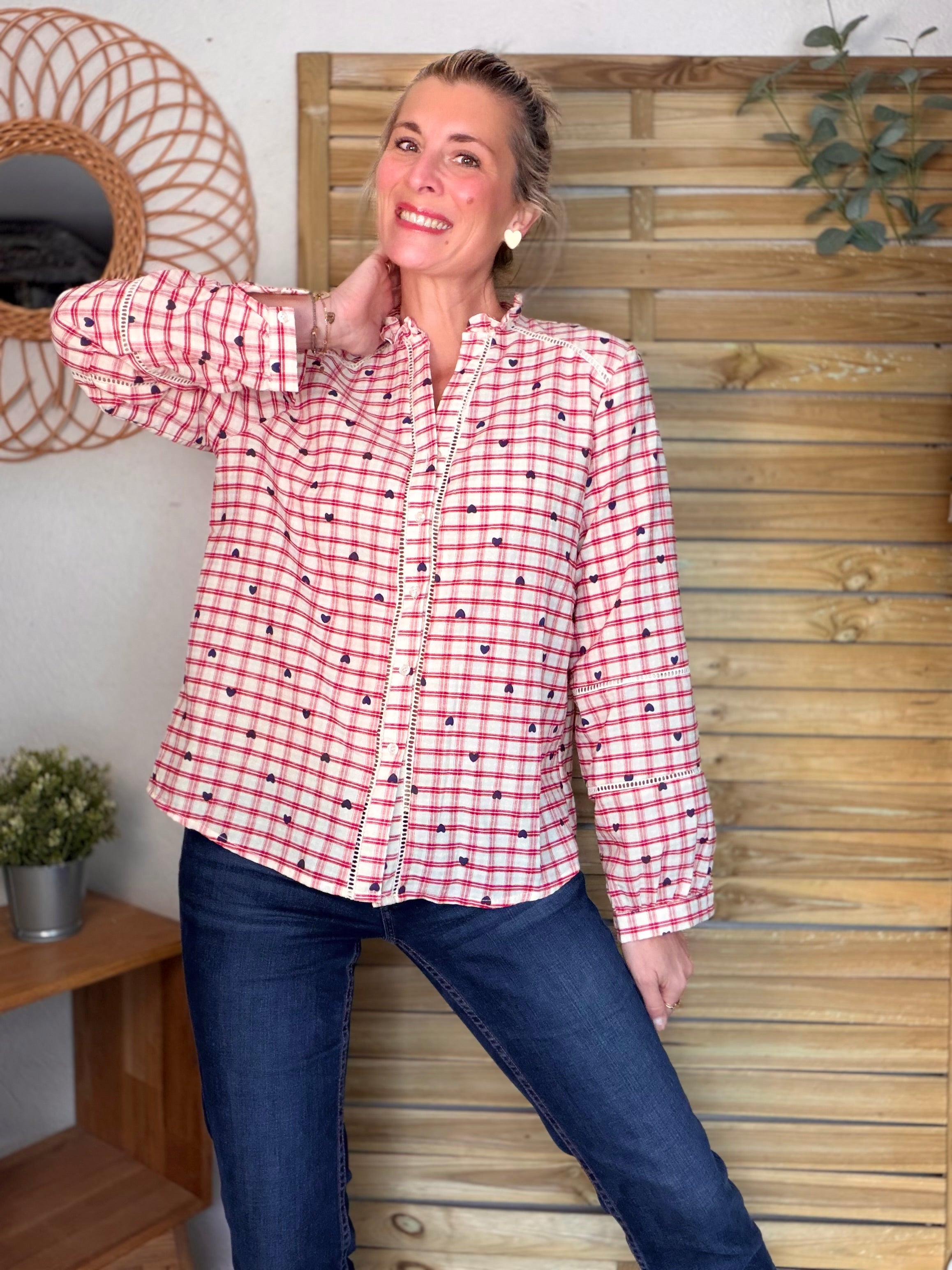 ⚡️ARRIVAGE - Blouse à carreaux et cœurs 💙 LYA rouge