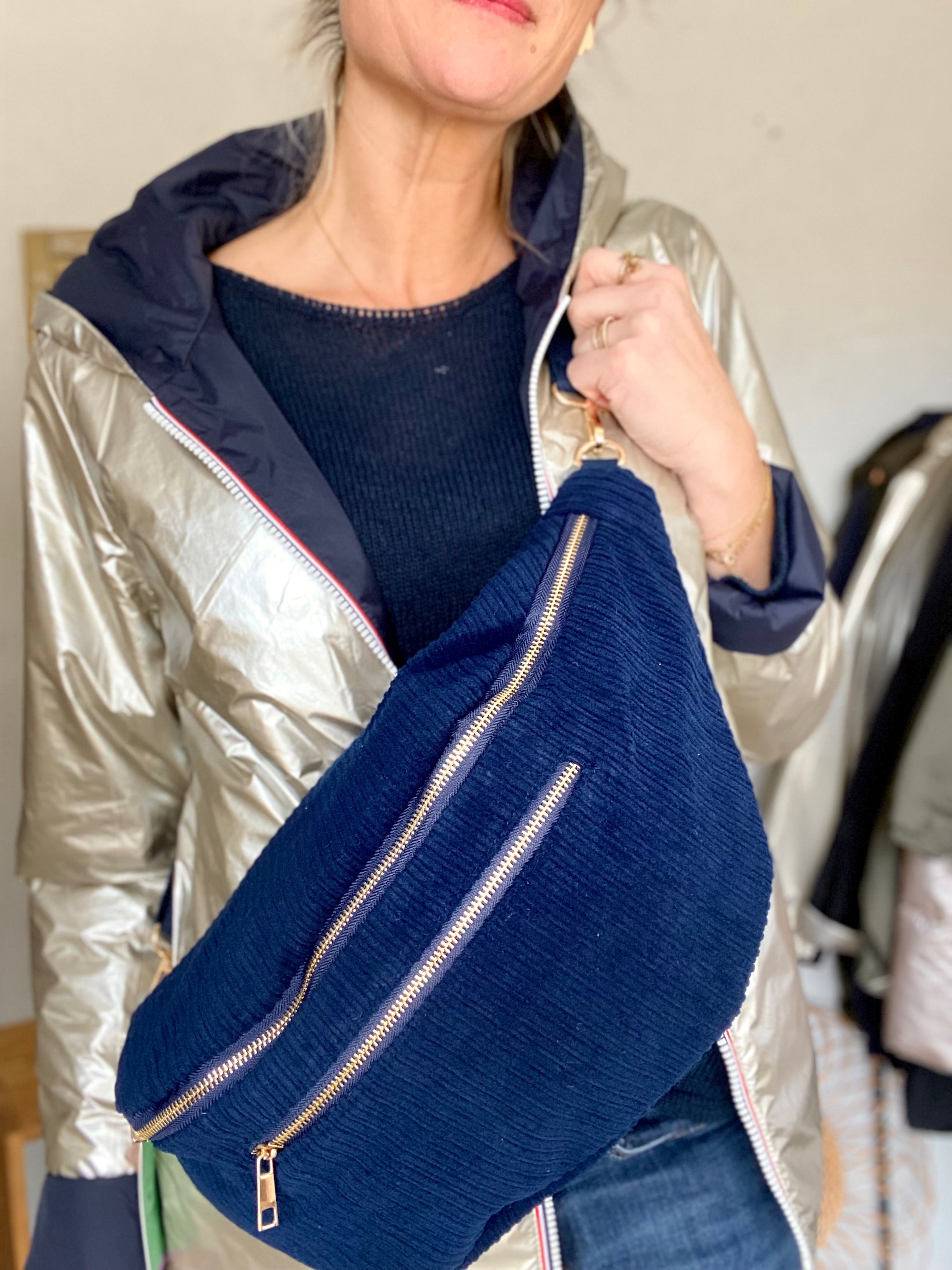 Sac banane XXL Velours côtelé  Ciao Boum MOLLY -  Bleu marine