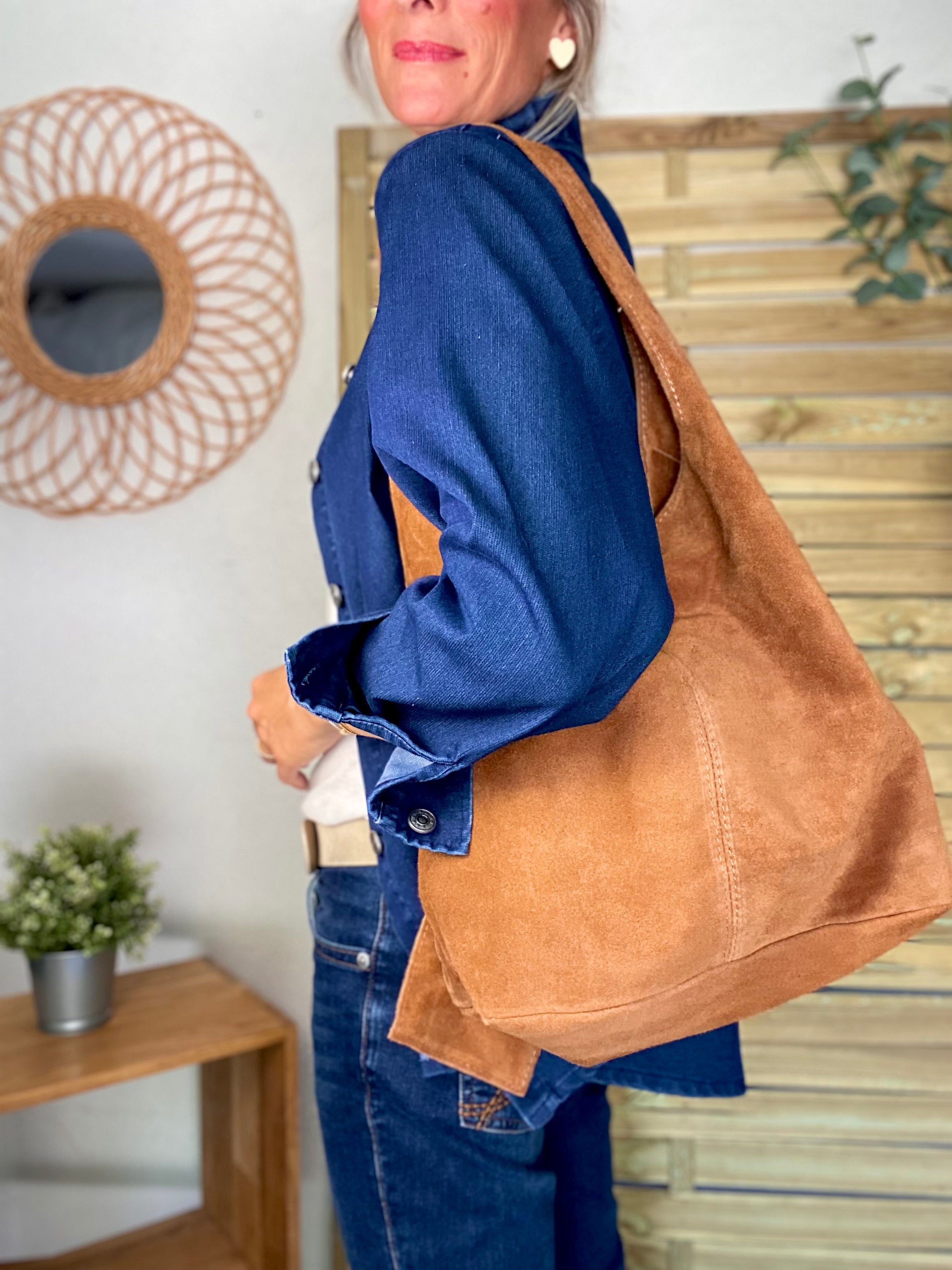 Sac cabas cuir daim MARLON - Camel