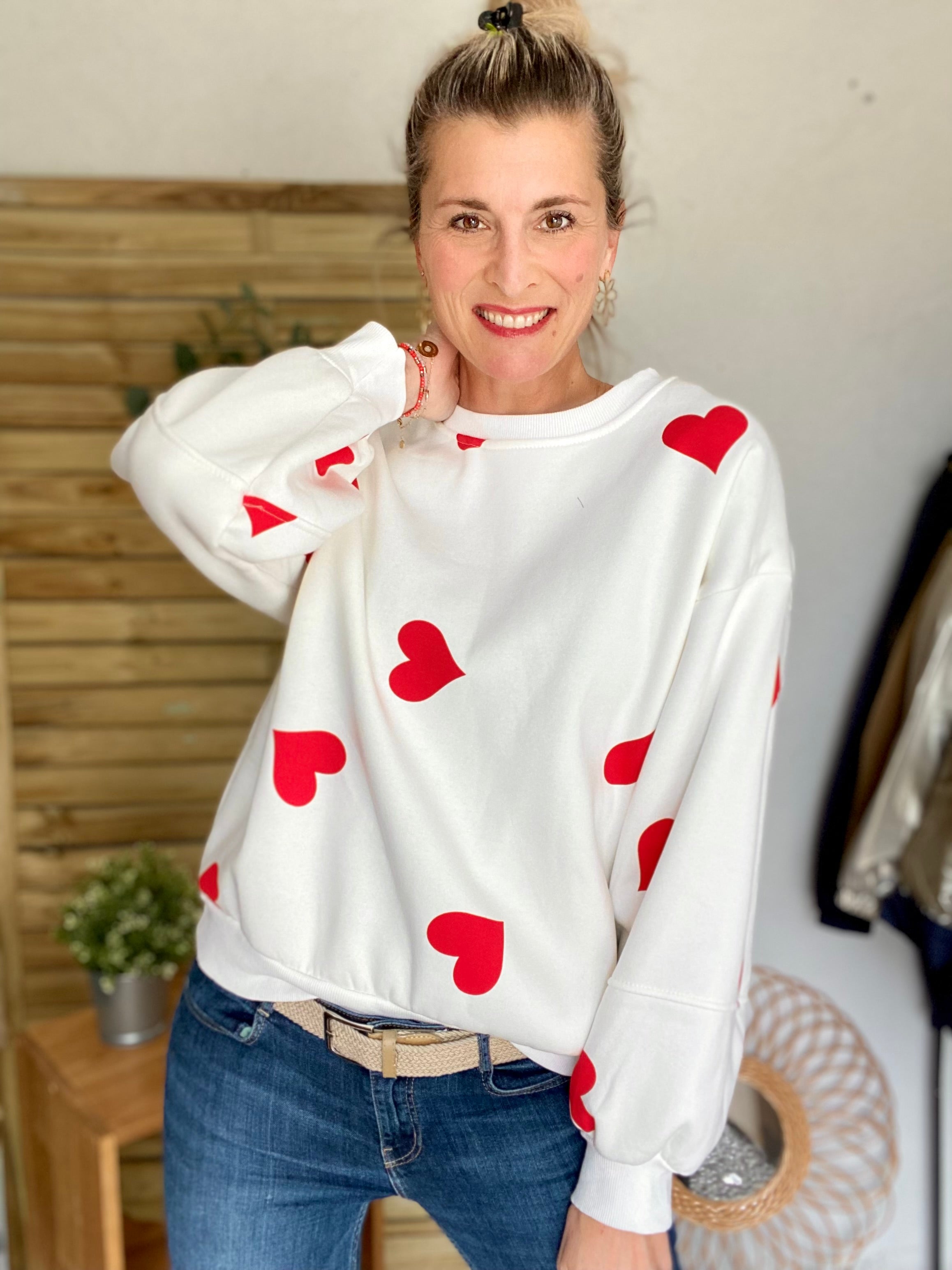 Sweat oversize Coeurs VALENTINE - Blanc - Taille unique - FIN DE SÉRIE