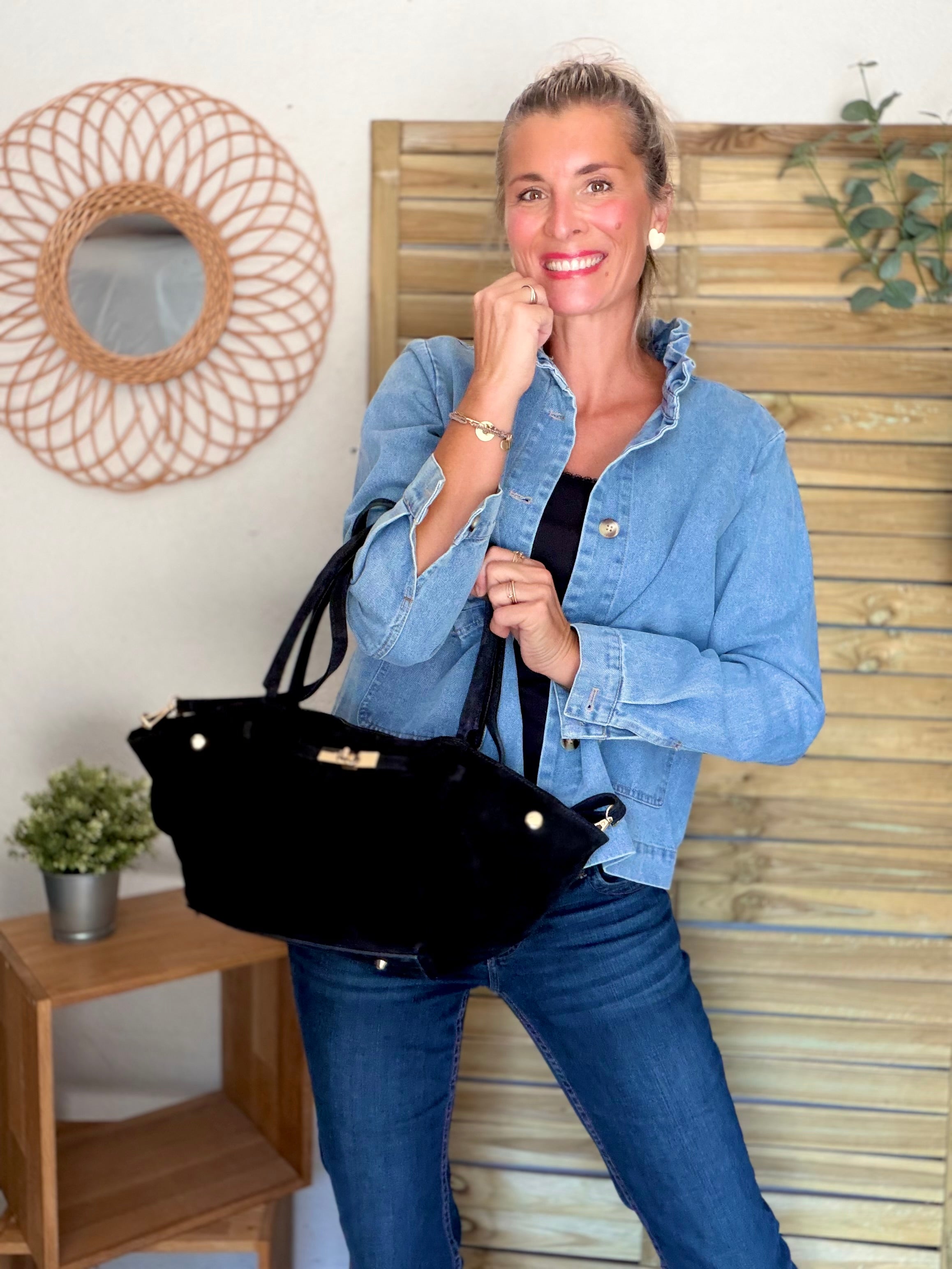Sac cabas en cuir daim HANA - Noir