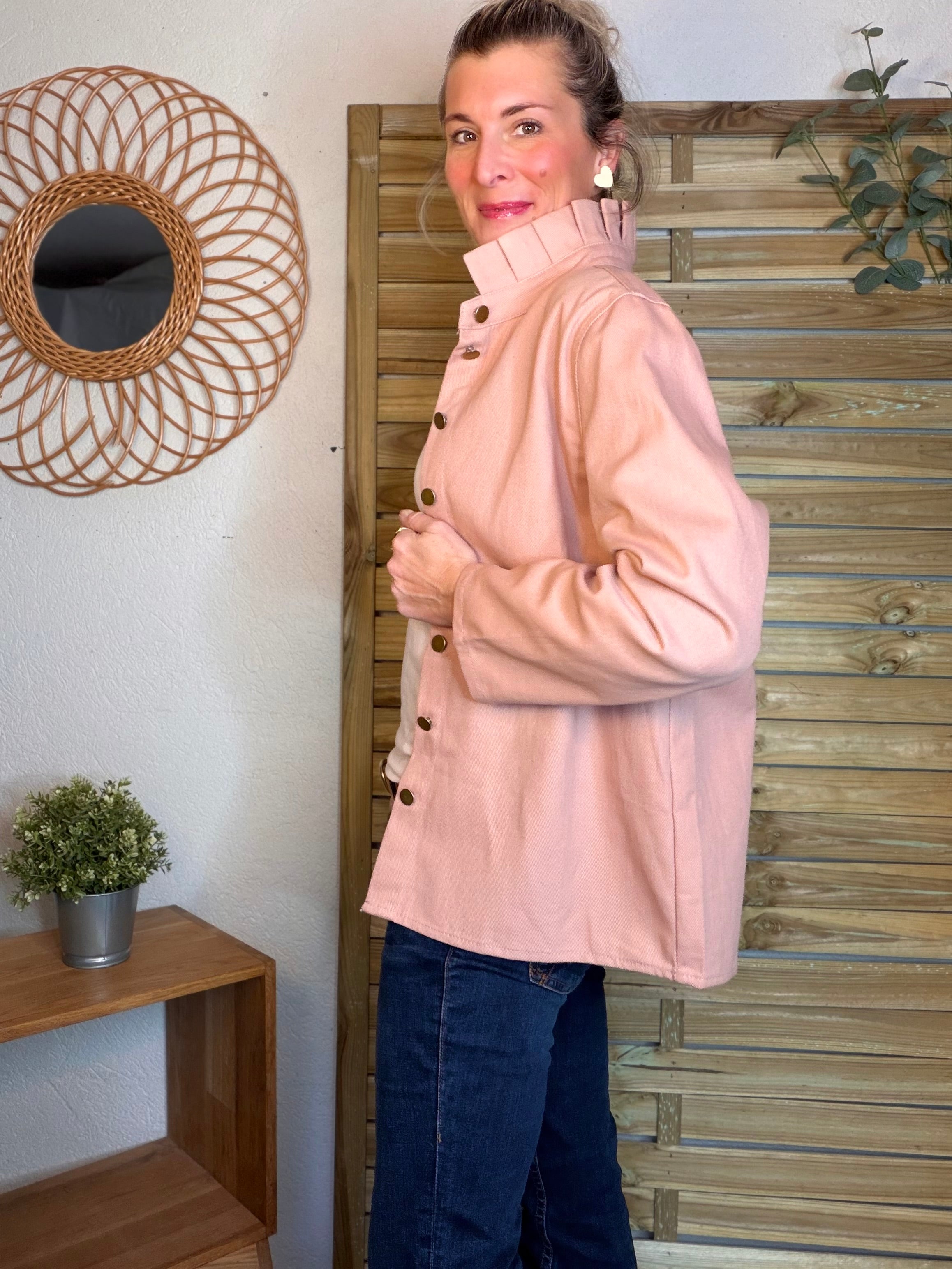 ⚡️ ARRIVAGE - Veste / Chemise en coton, col victorien volanté Beige taupe HILLARY - Rose