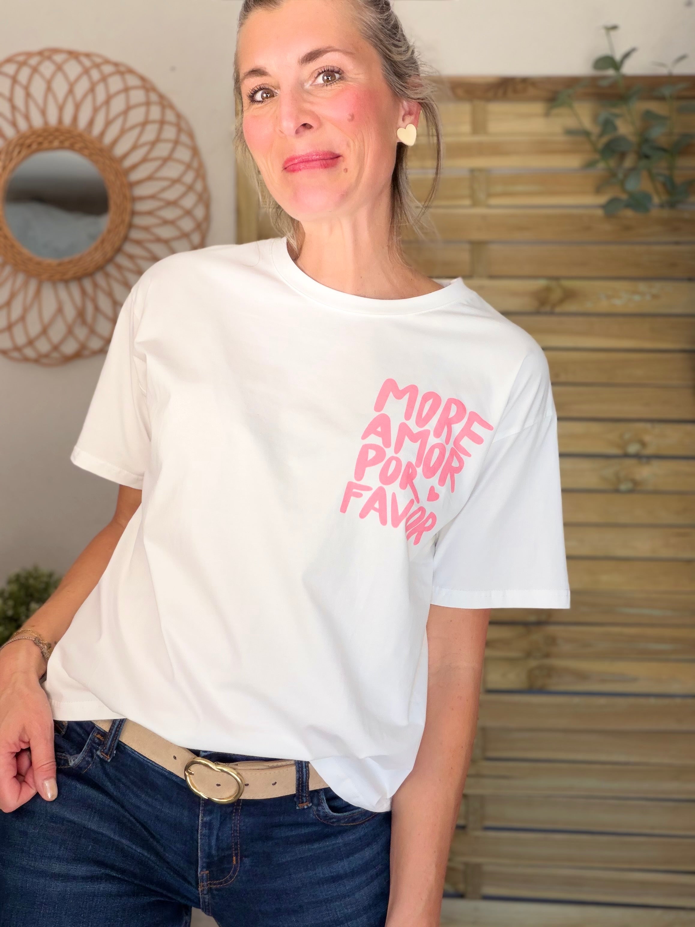 Tee shirt MORE AMOR POR FAVOR - RITA Blanc/Rose