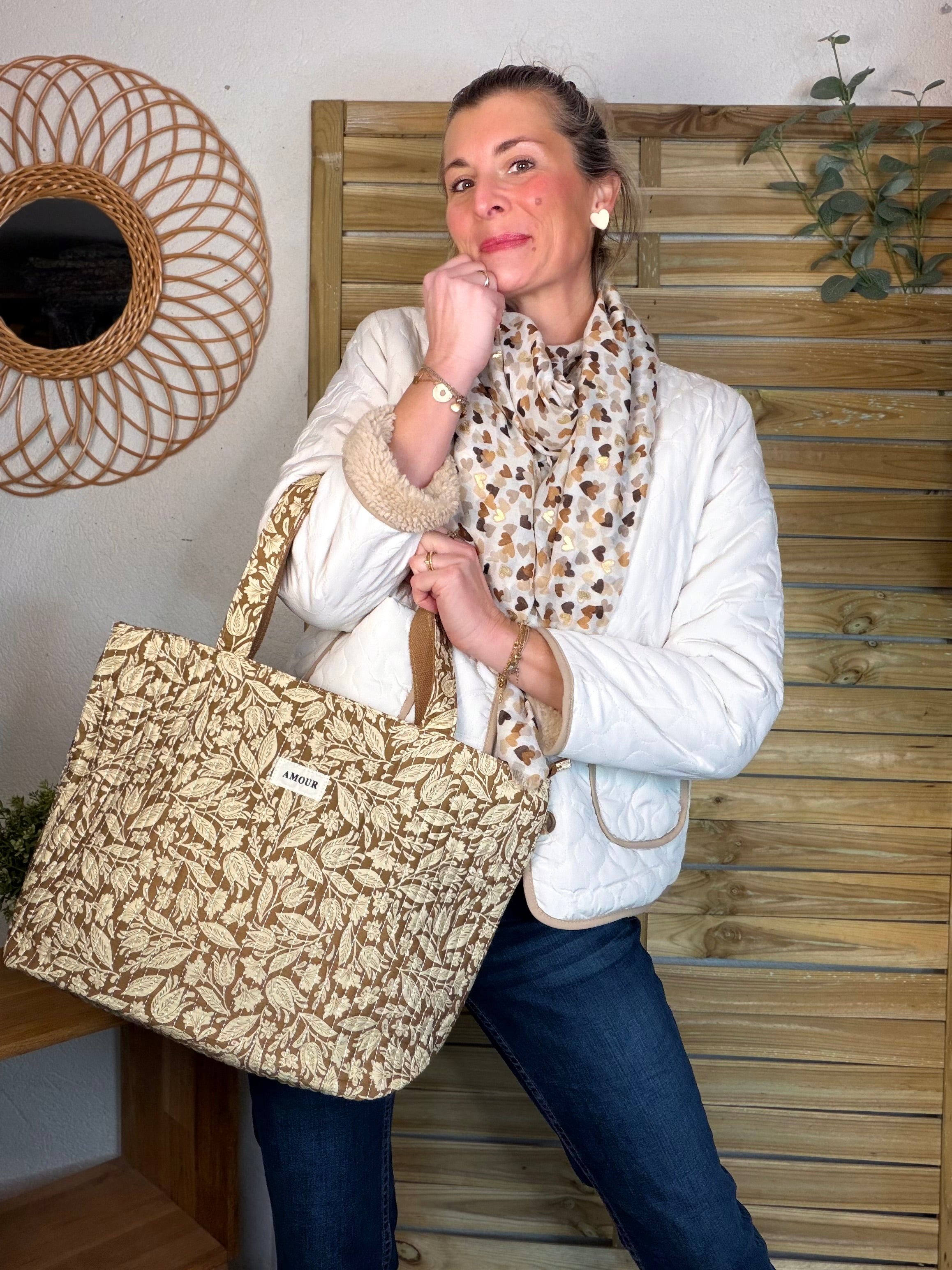 Sac cabas imprimé PIERCE - fleuri Camel