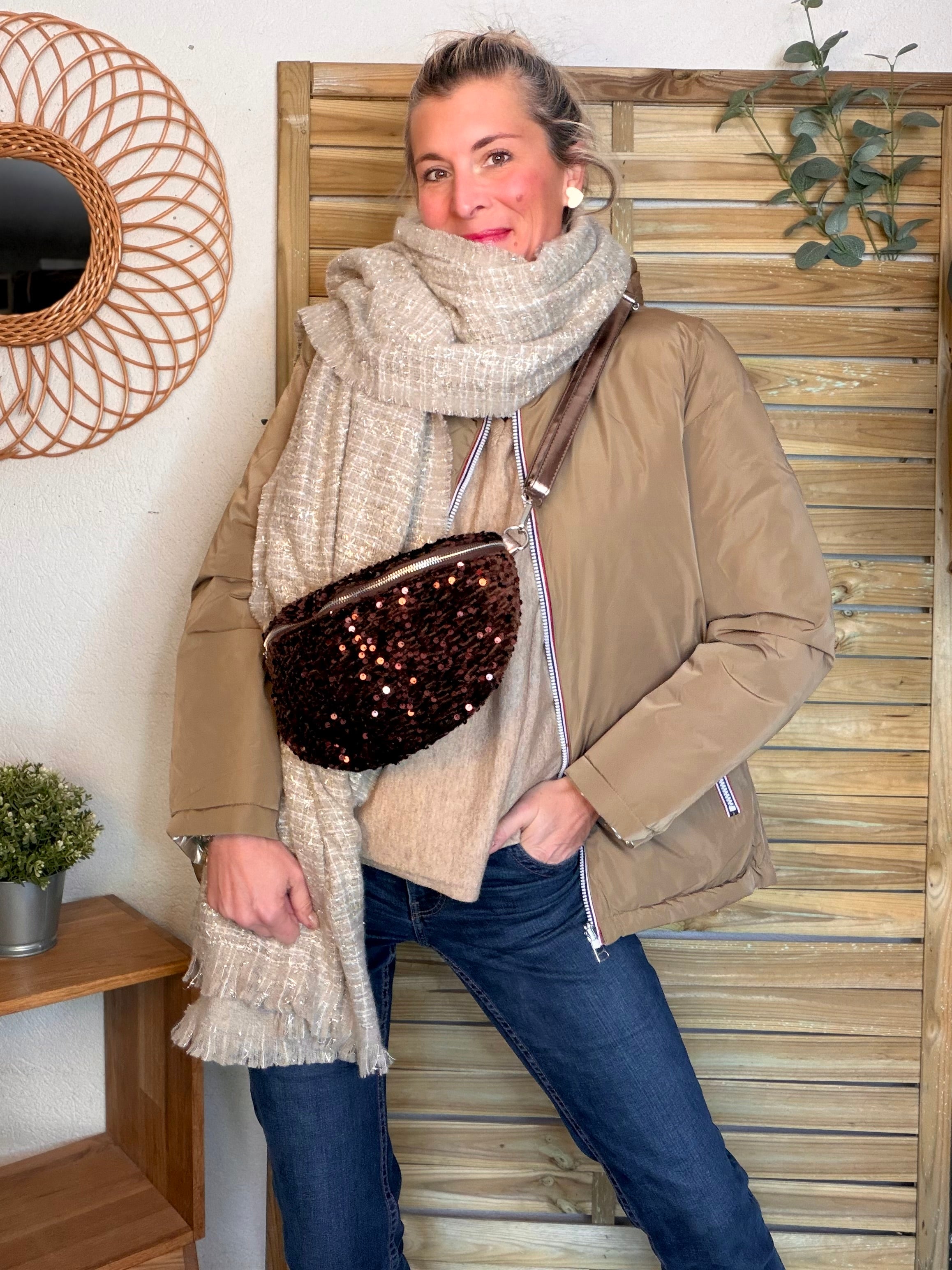 Écharpe douce avec lurex MARCELLE - Taupe (6 coloris)