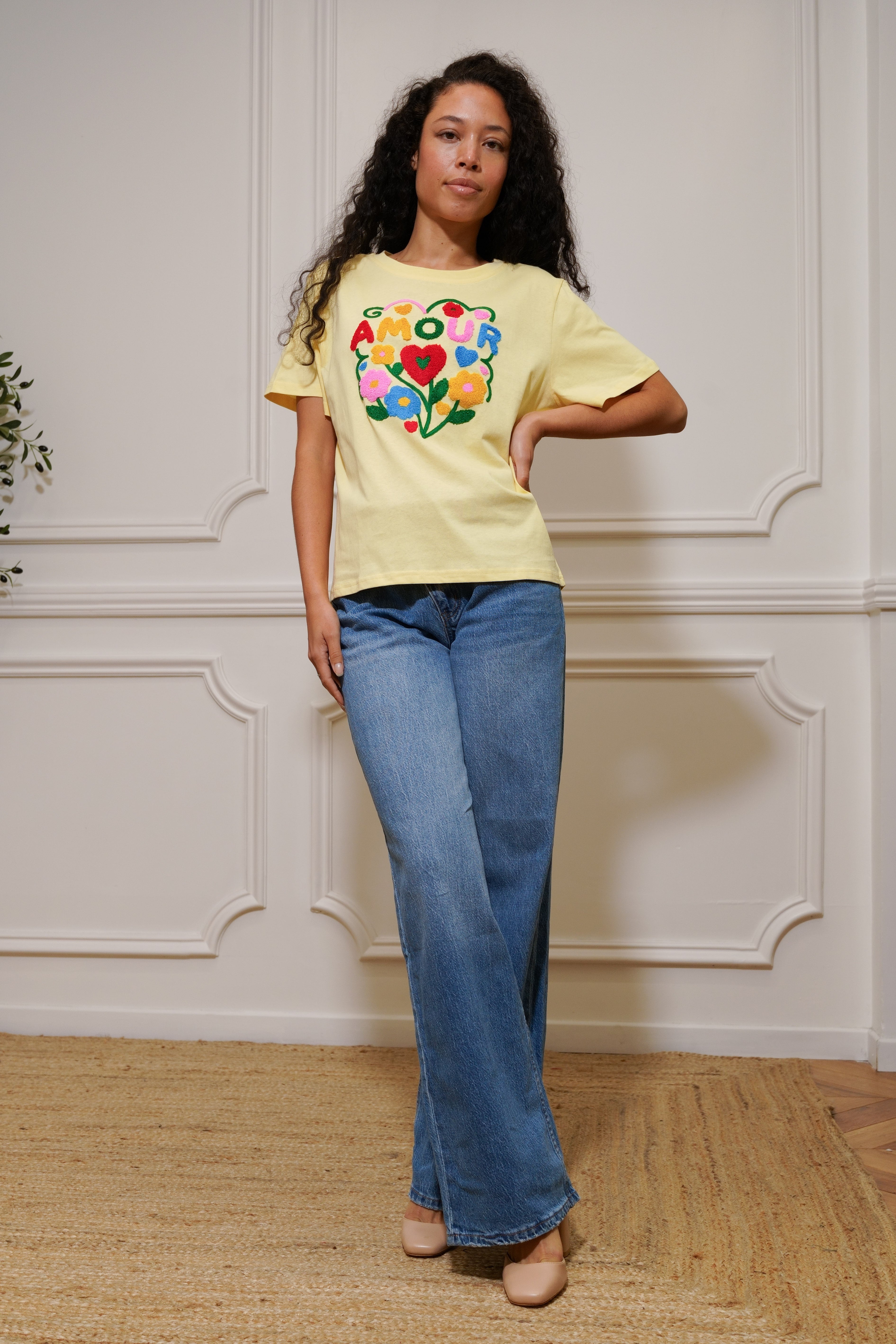 Tee shirt amour fleuri ARYA Jaune