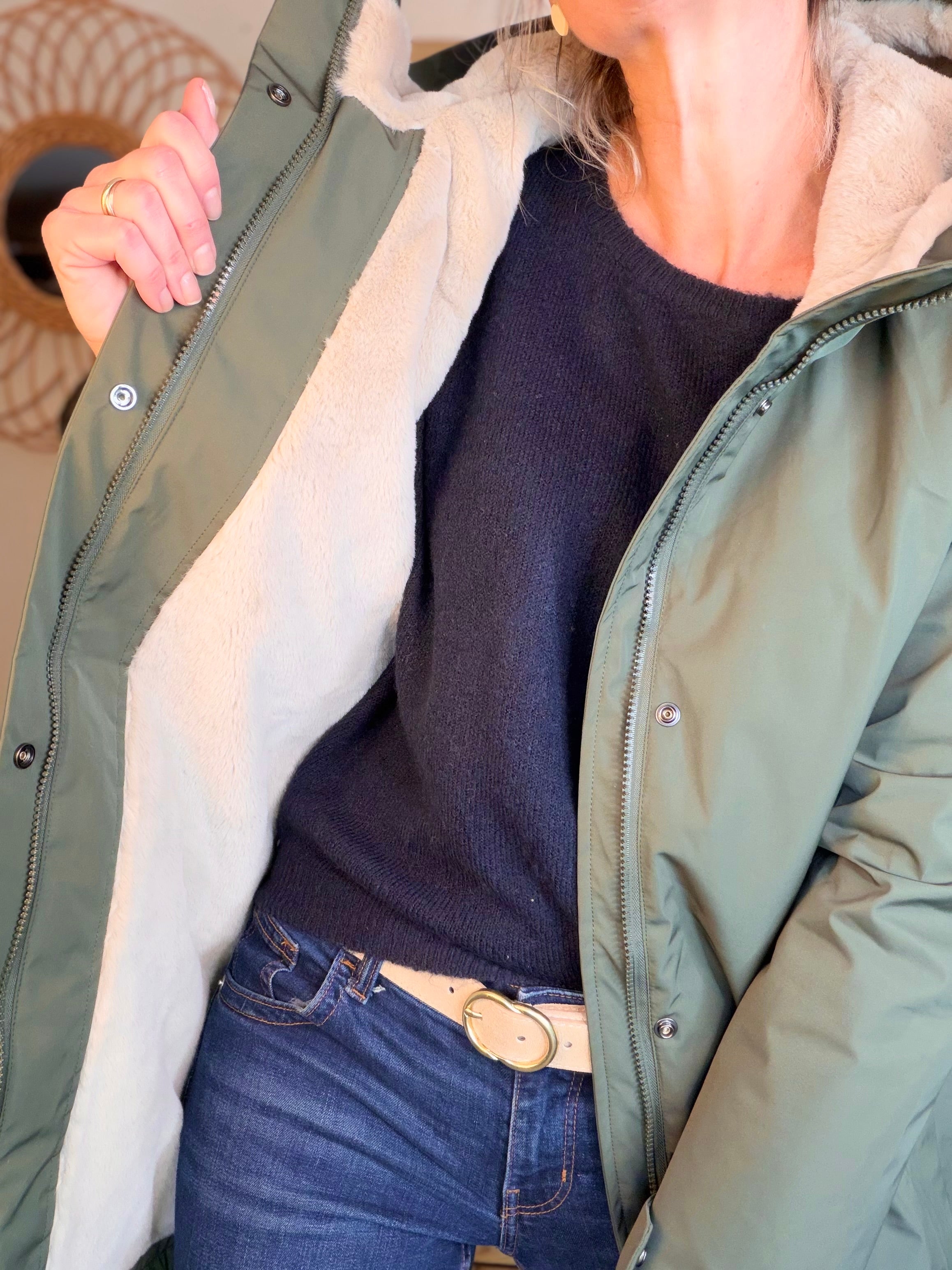 Parka fourrée imperméable AMBRE - Kaki / Beige - LAURA JO