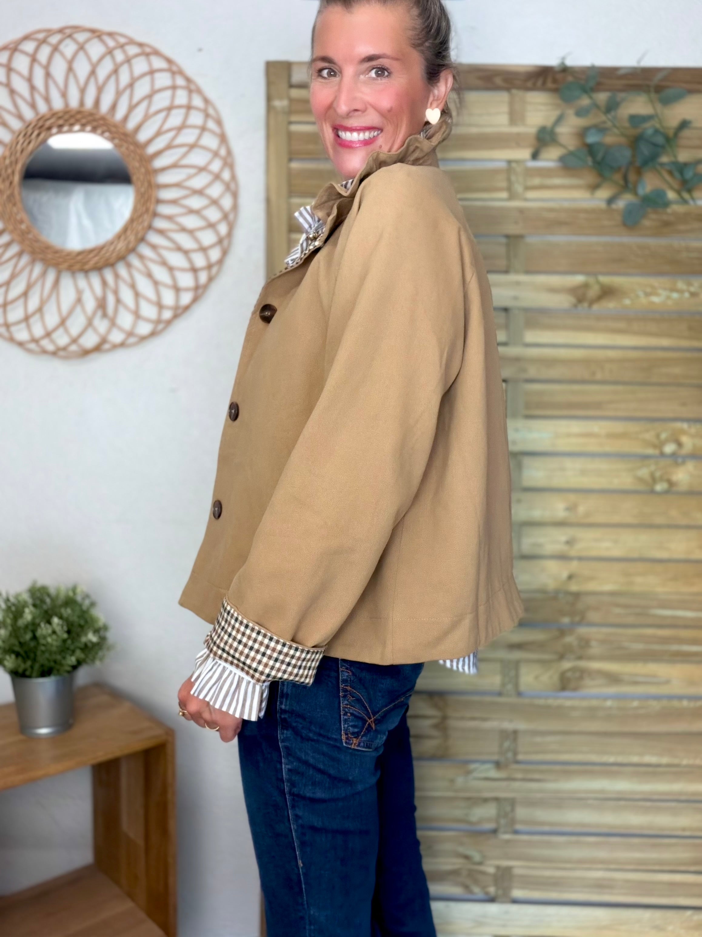 Veste toile coton col victorien avec vichy - GABY