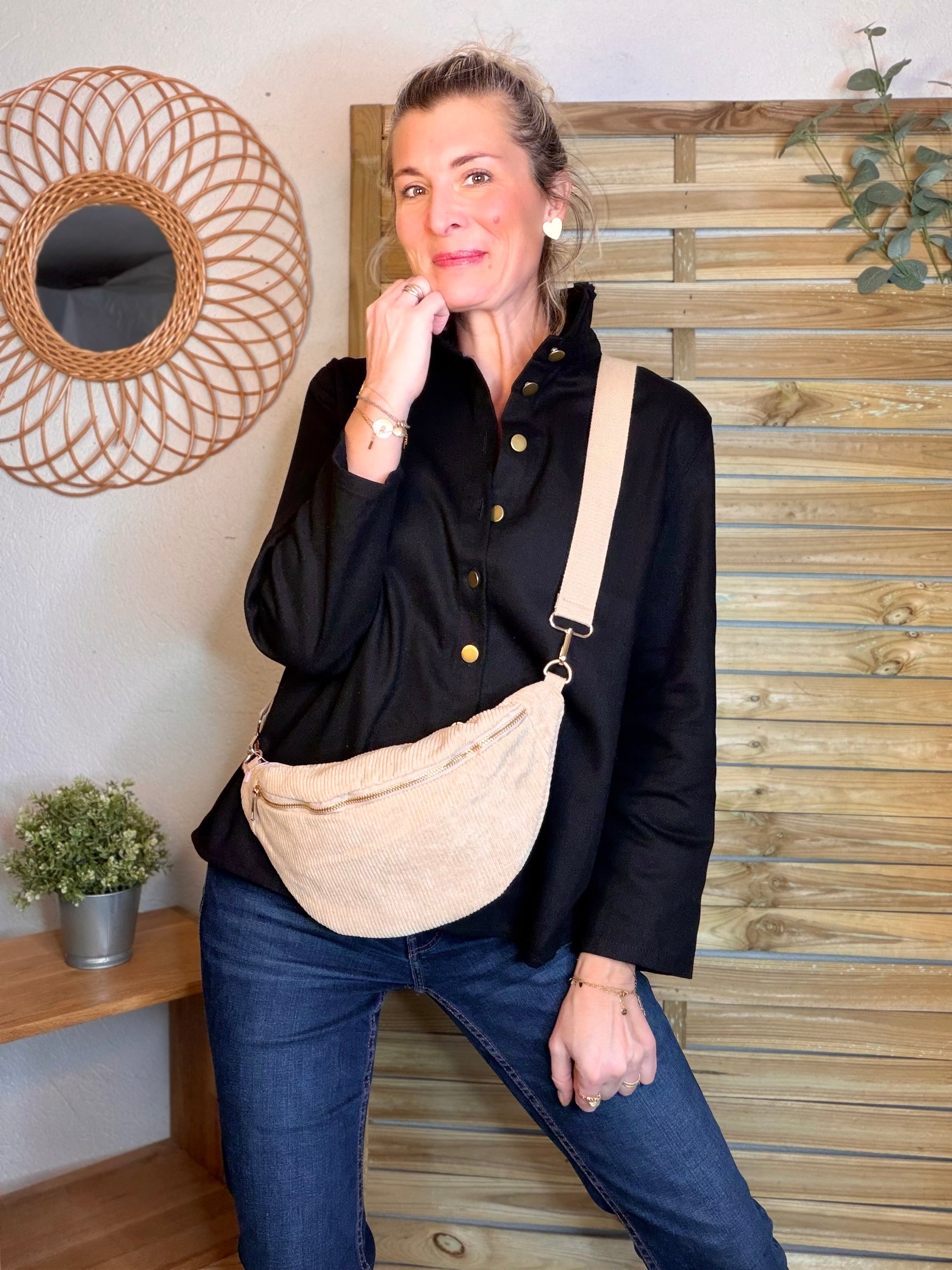 ⚡️ ARRIVAGE - Veste / Chemise en coton, col victorien volanté Beige taupe HILLARY - Noir