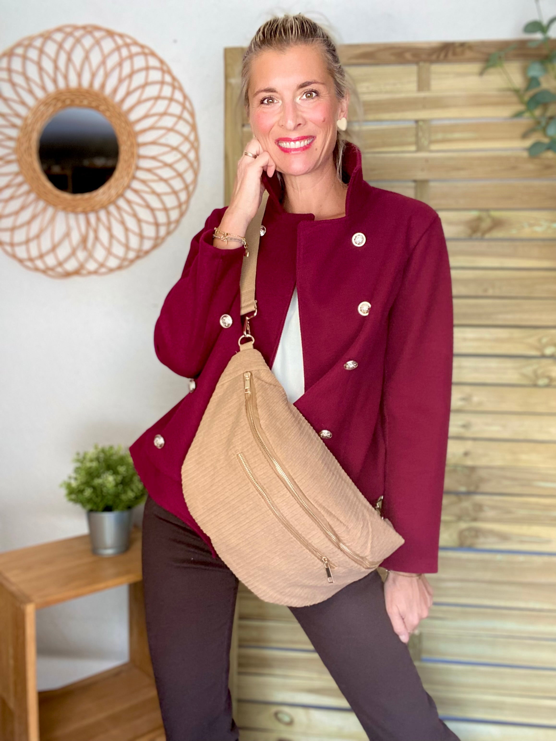Sac banane XXL Velours côtelé Ciao Boum MOLLY -  Beige