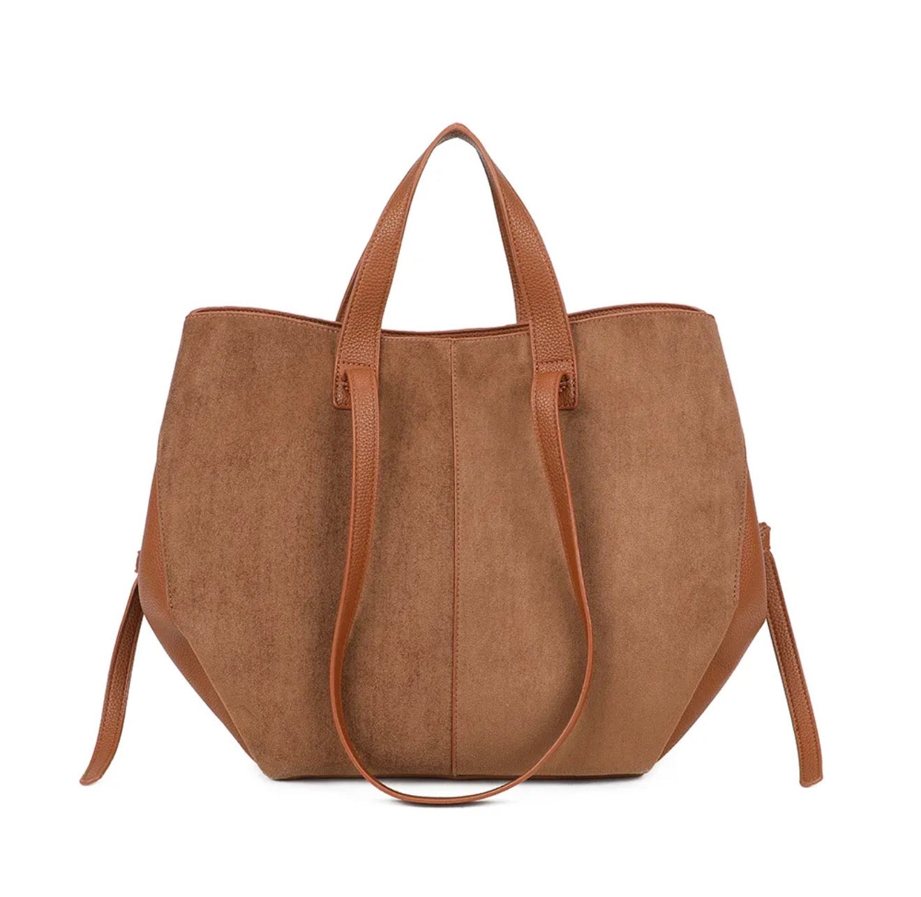 Grand Sac cabas 2 en 1 en simili daim - LAURÈNE Camel