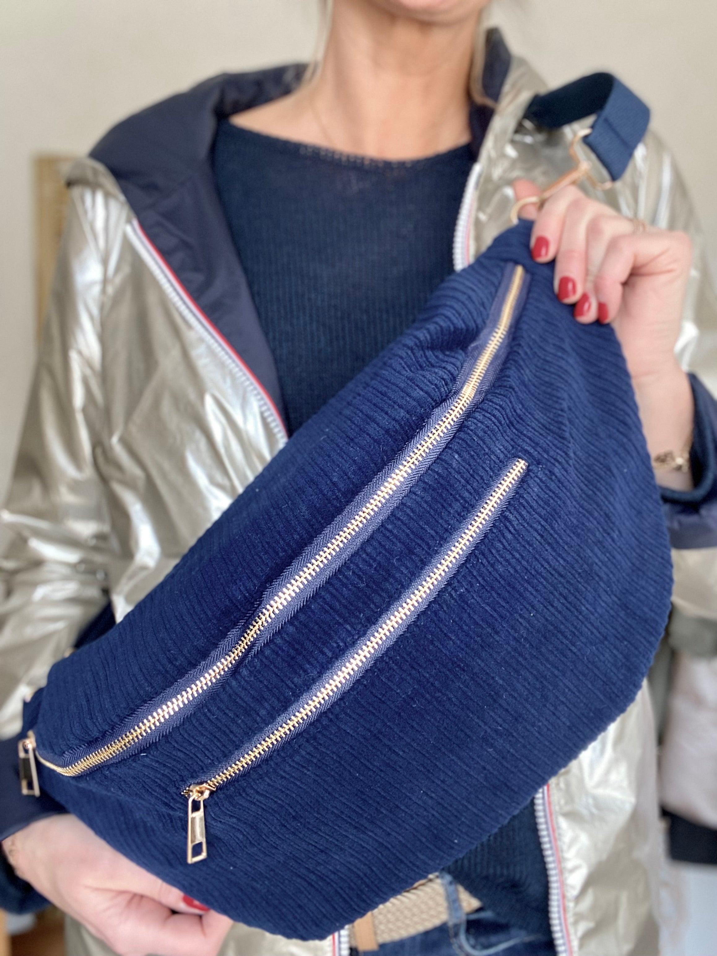 Sac banane XXL Velours côtelé  Ciao Boum MOLLY -  Bleu marine